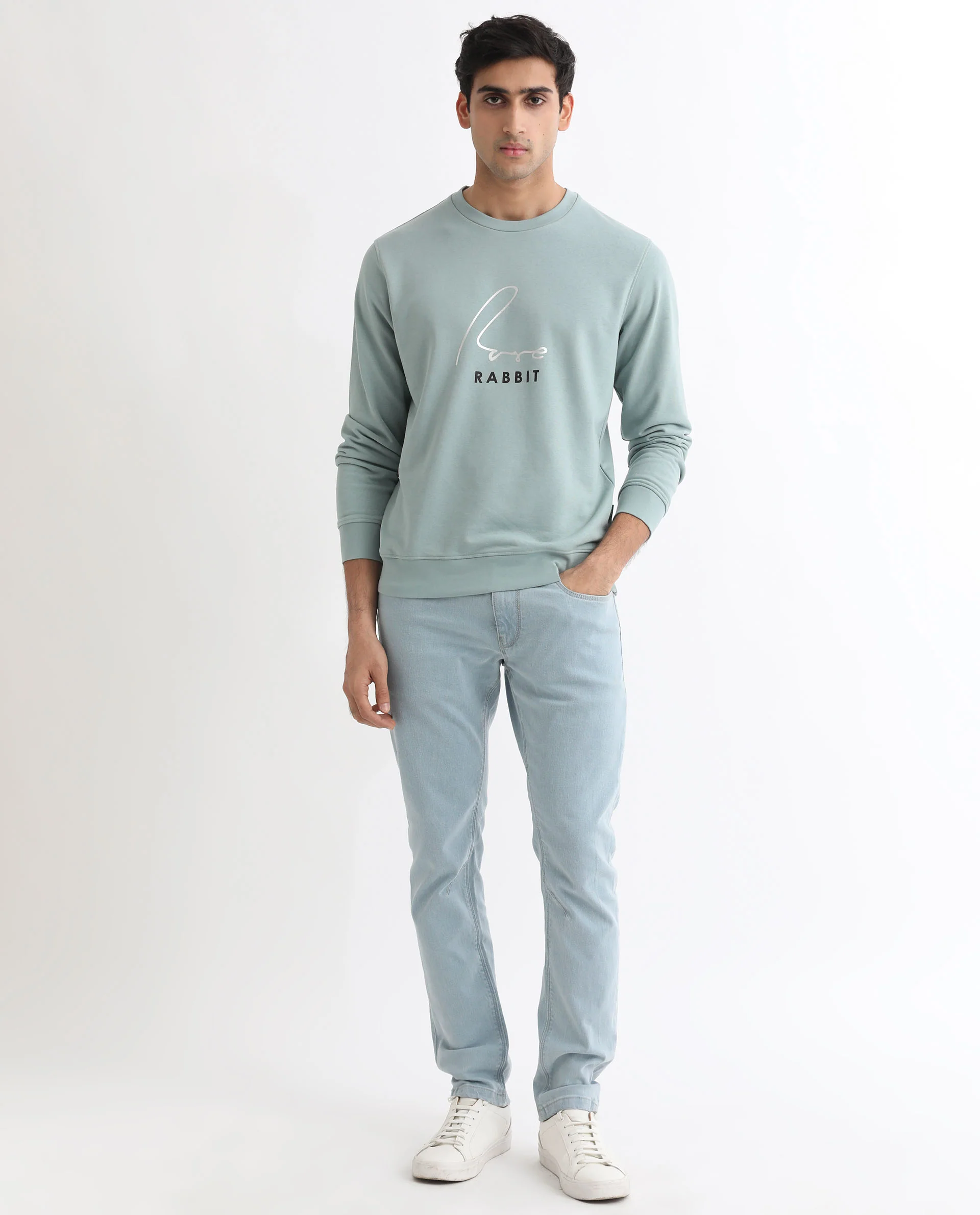Rare Rabbit Men's Rowann Blue Cotton Graphic Print Relaxed Fit Full Sleeve Crew Neck Sweatshirt - Image 4