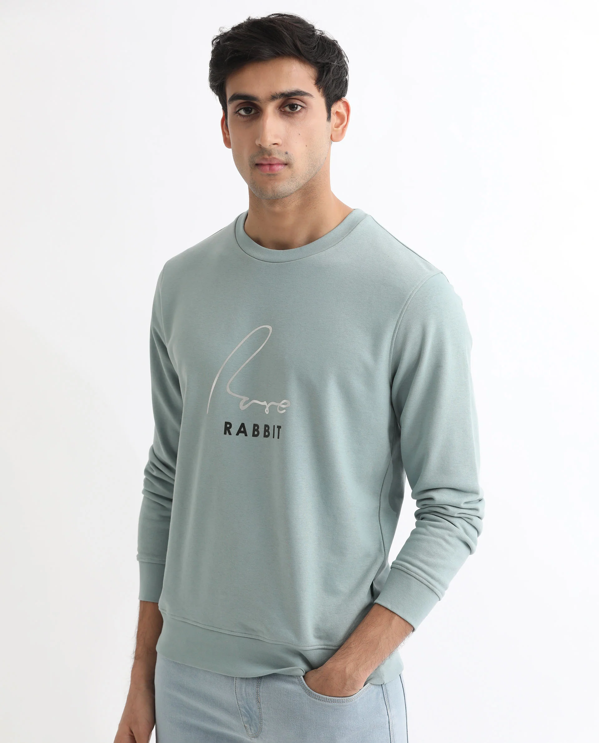 Rare Rabbit Men's Rowann Blue Cotton Graphic Print Relaxed Fit Full Sleeve Crew Neck Sweatshirt - Image 6