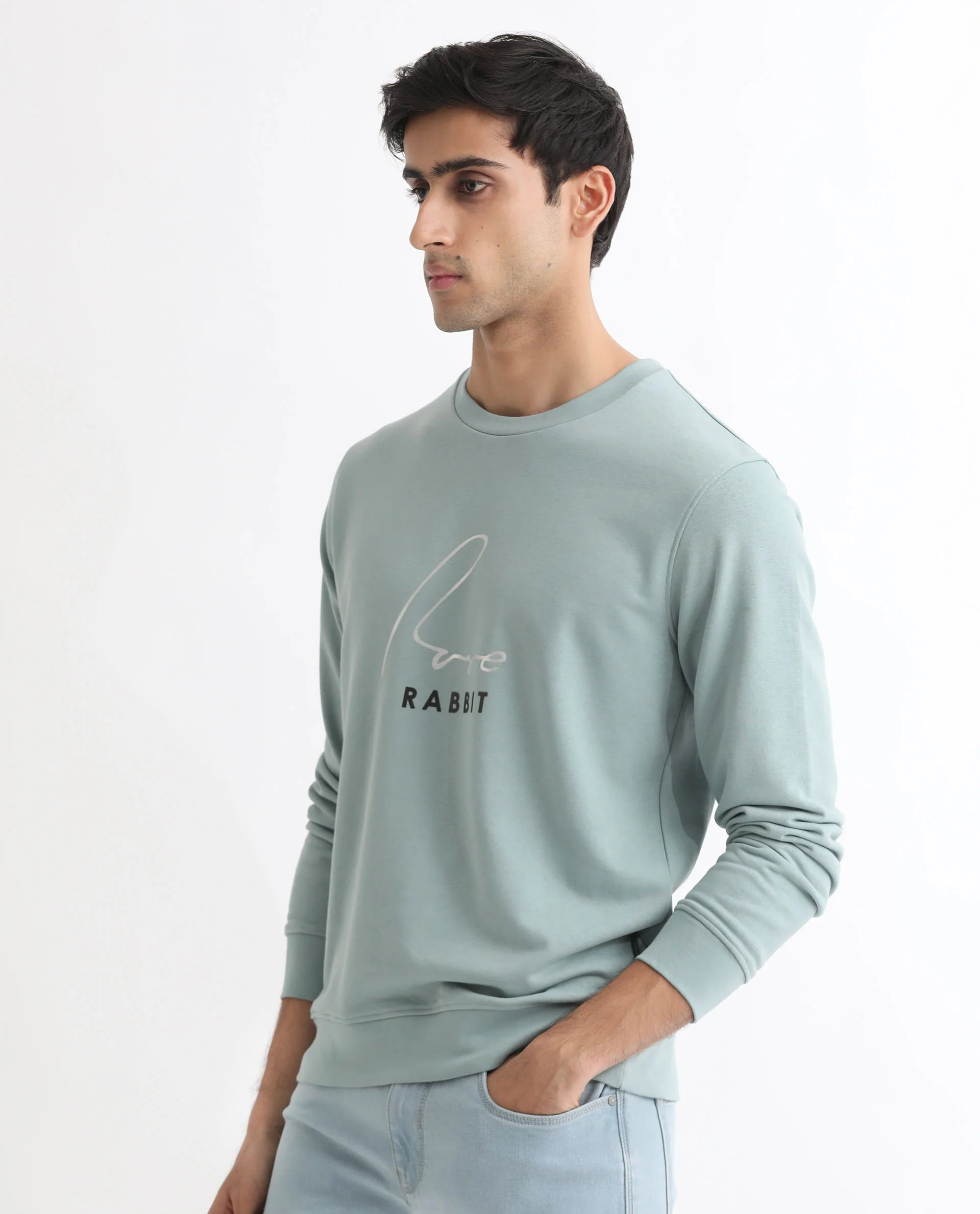 Rare Rabbit Men's Rowann Blue Cotton Graphic Print Relaxed Fit Full Sleeve Crew Neck Sweatshirt - Image 9
