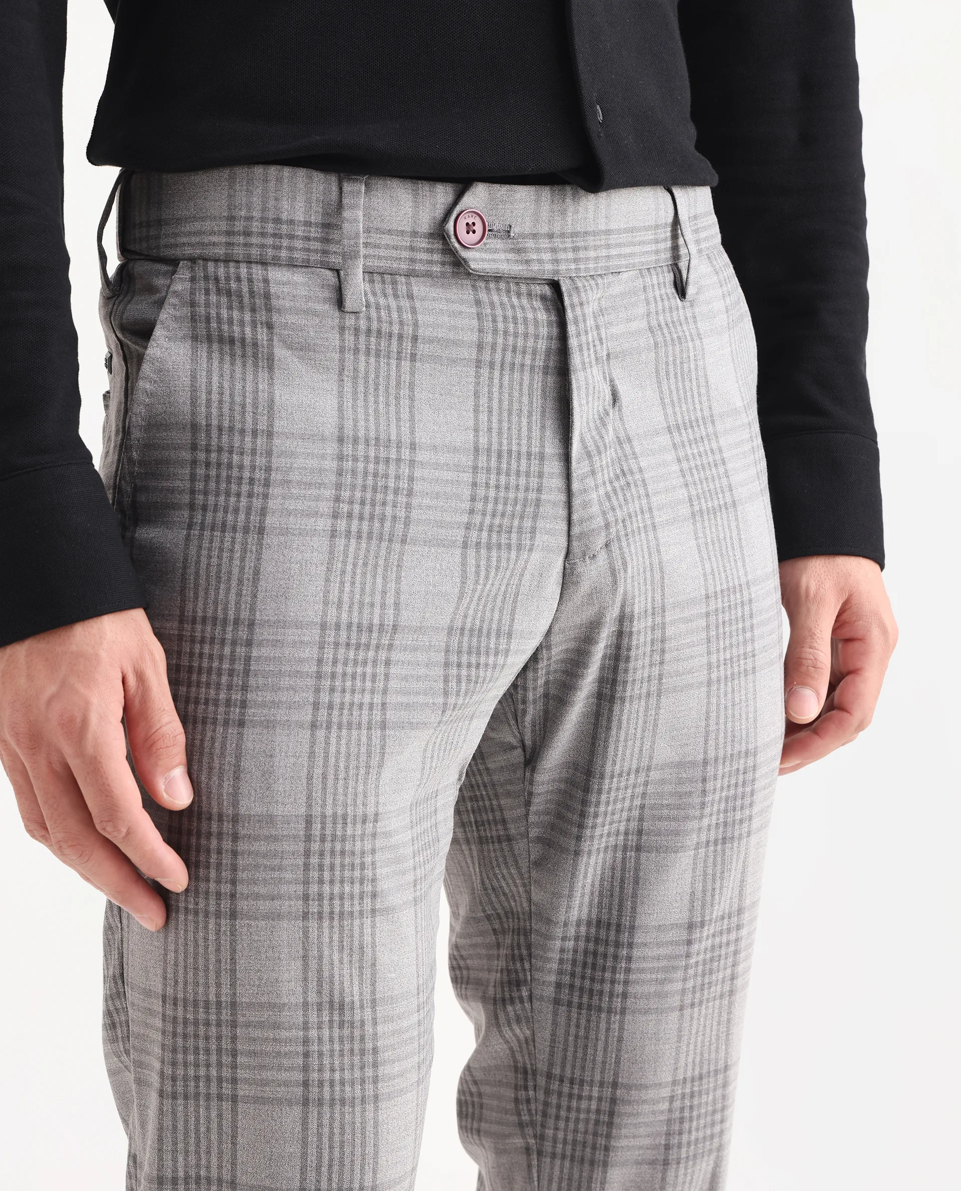Rare Rabbit Men's Rowe Grey Polyester Checked Print Regular Fit Trouser - Image 3