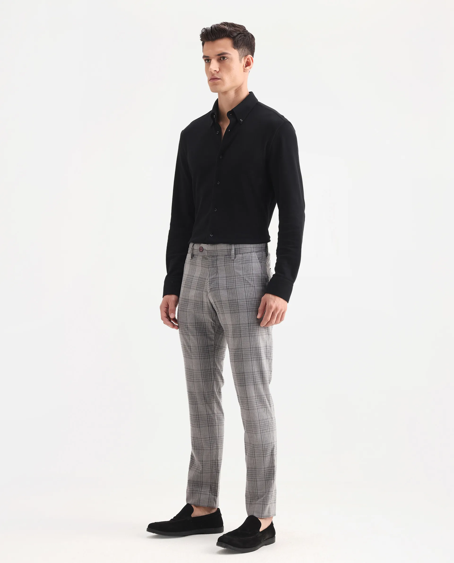 Rare Rabbit Men's Rowe Grey Polyester Checked Print Regular Fit Trouser - Image 5