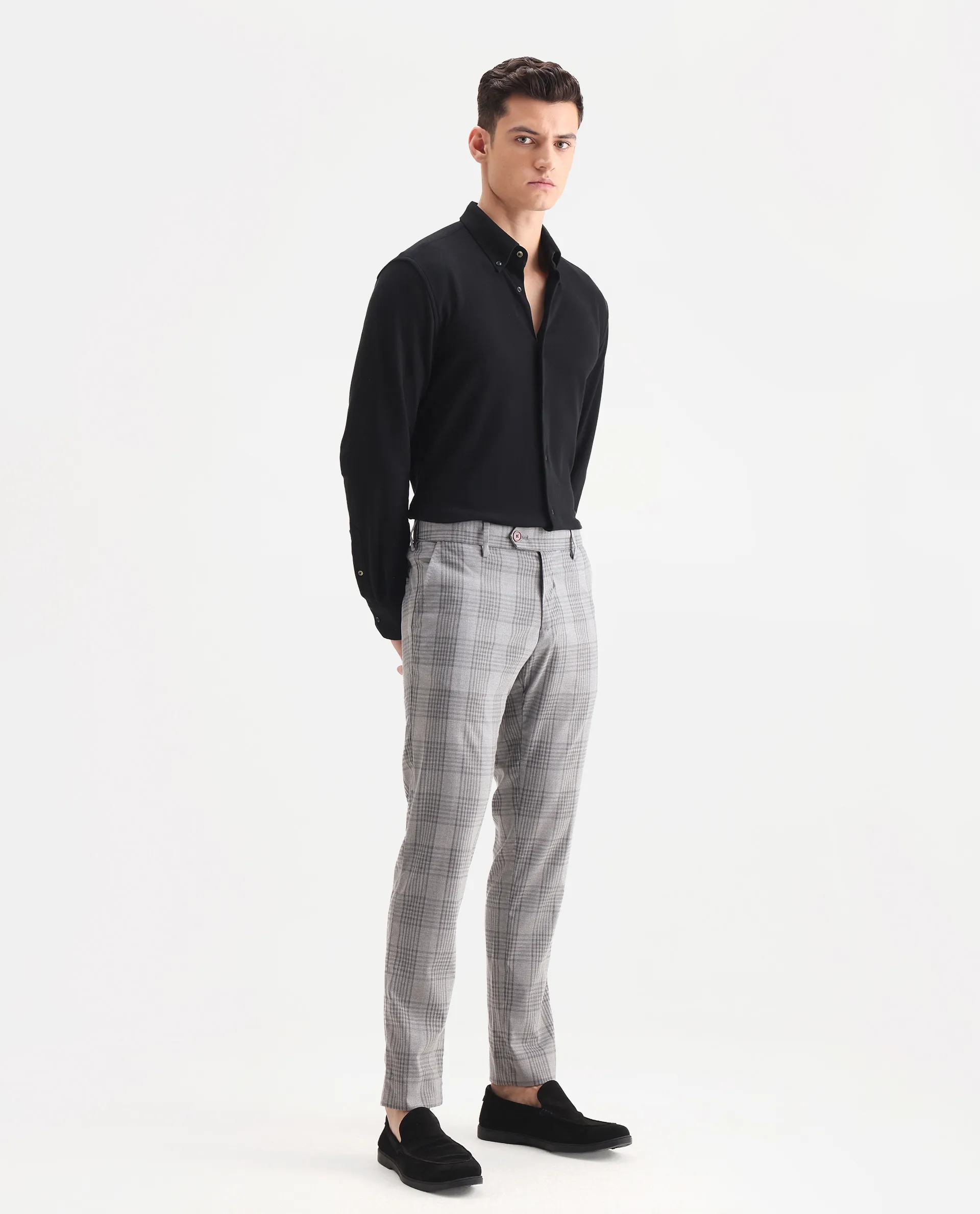 Rare Rabbit Men's Rowe Grey Polyester Checked Print Regular Fit Trouser - Image 6