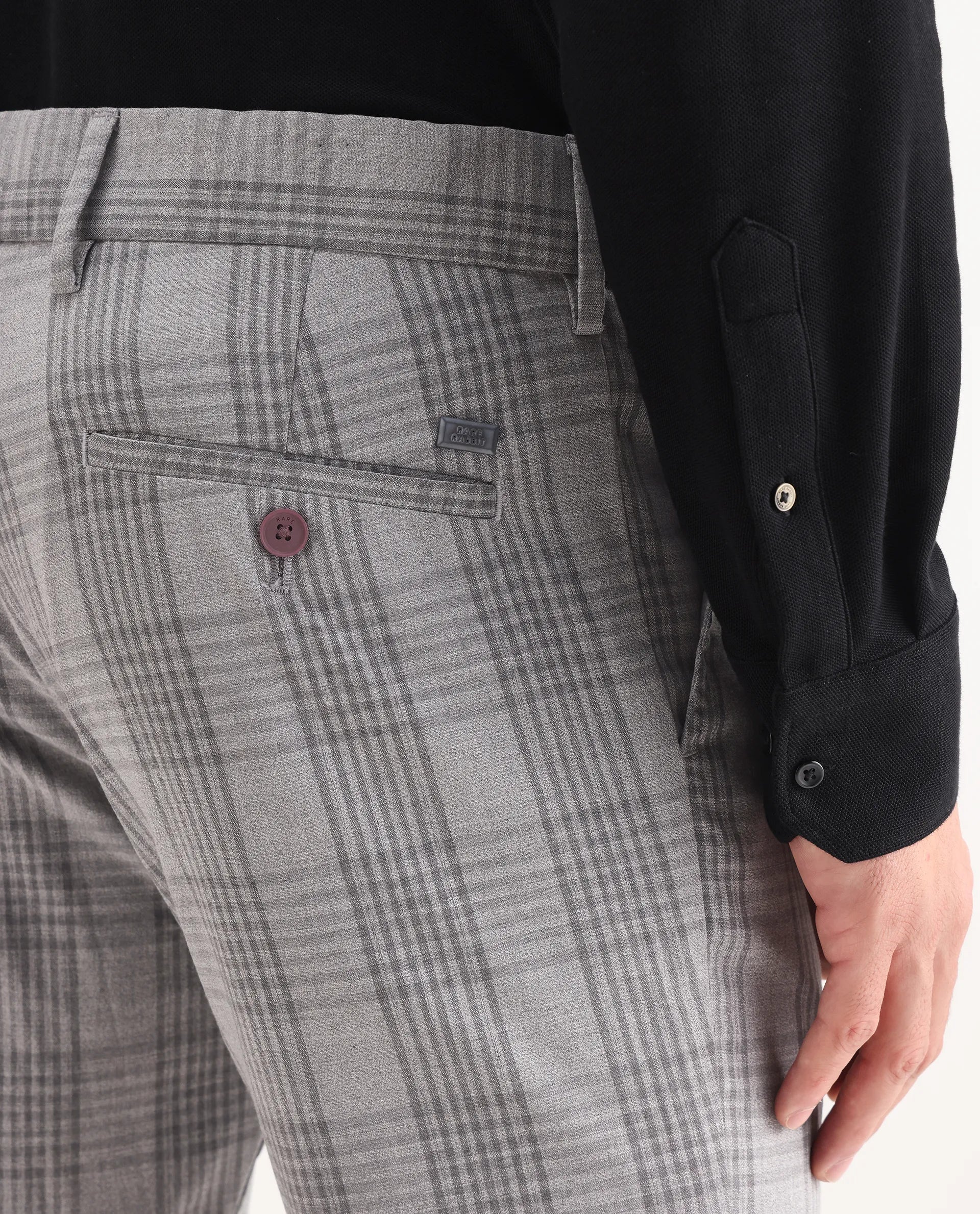 Rare Rabbit Men's Rowe Grey Polyester Checked Print Regular Fit Trouser - Image 7
