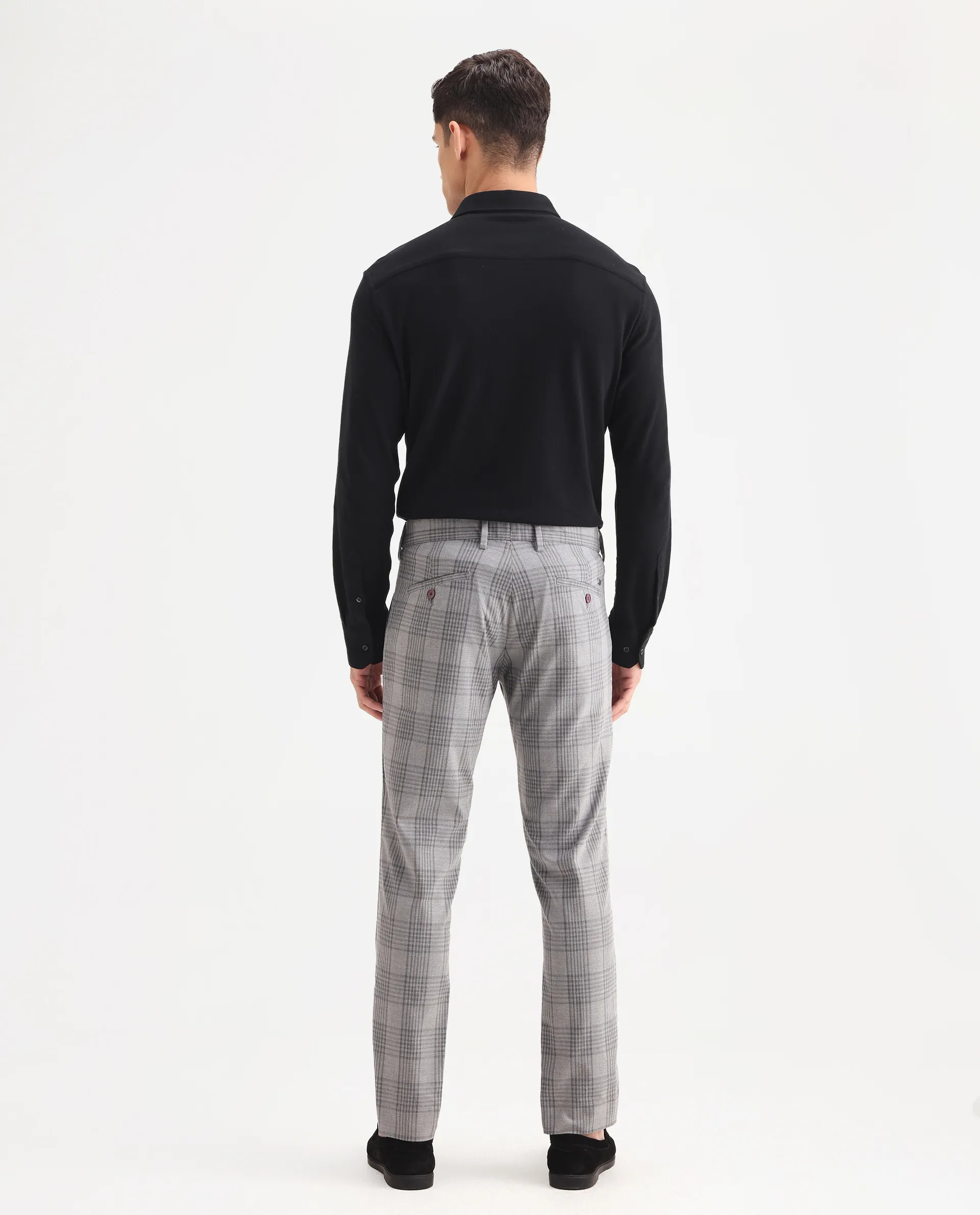 Rare Rabbit Men's Rowe Grey Polyester Checked Print Regular Fit Trouser - Image 8