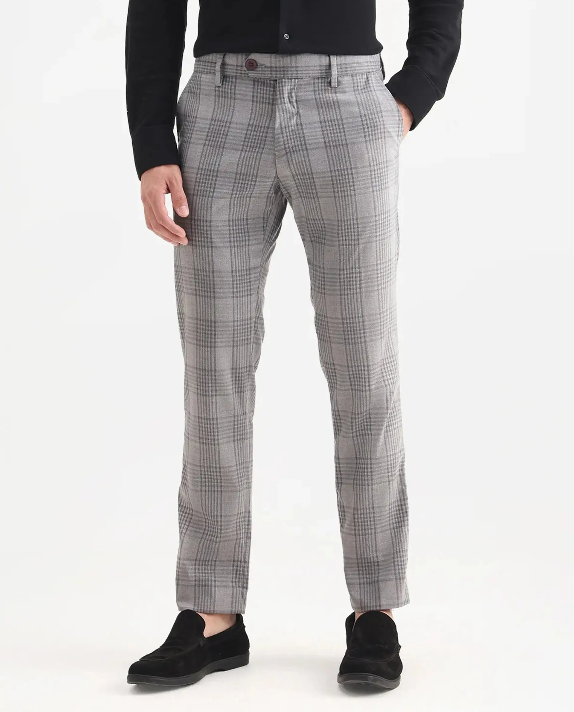 Rare Rabbit Men's Rowe Grey Polyester Checked Print Regular Fit Trouser - Image 9