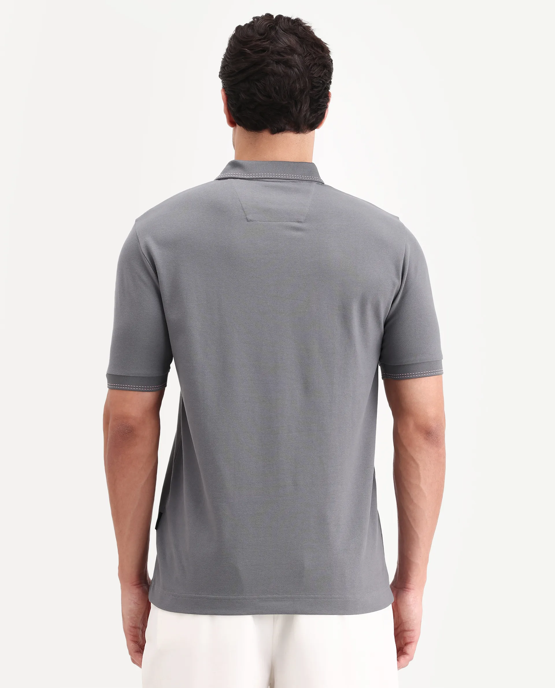 Rare Rabbit Men's Rowl-S26 Dark Grey Cotton Blend Fabric Half Sleeve Spread Collar Regular Fit Plain Polo - Image 7