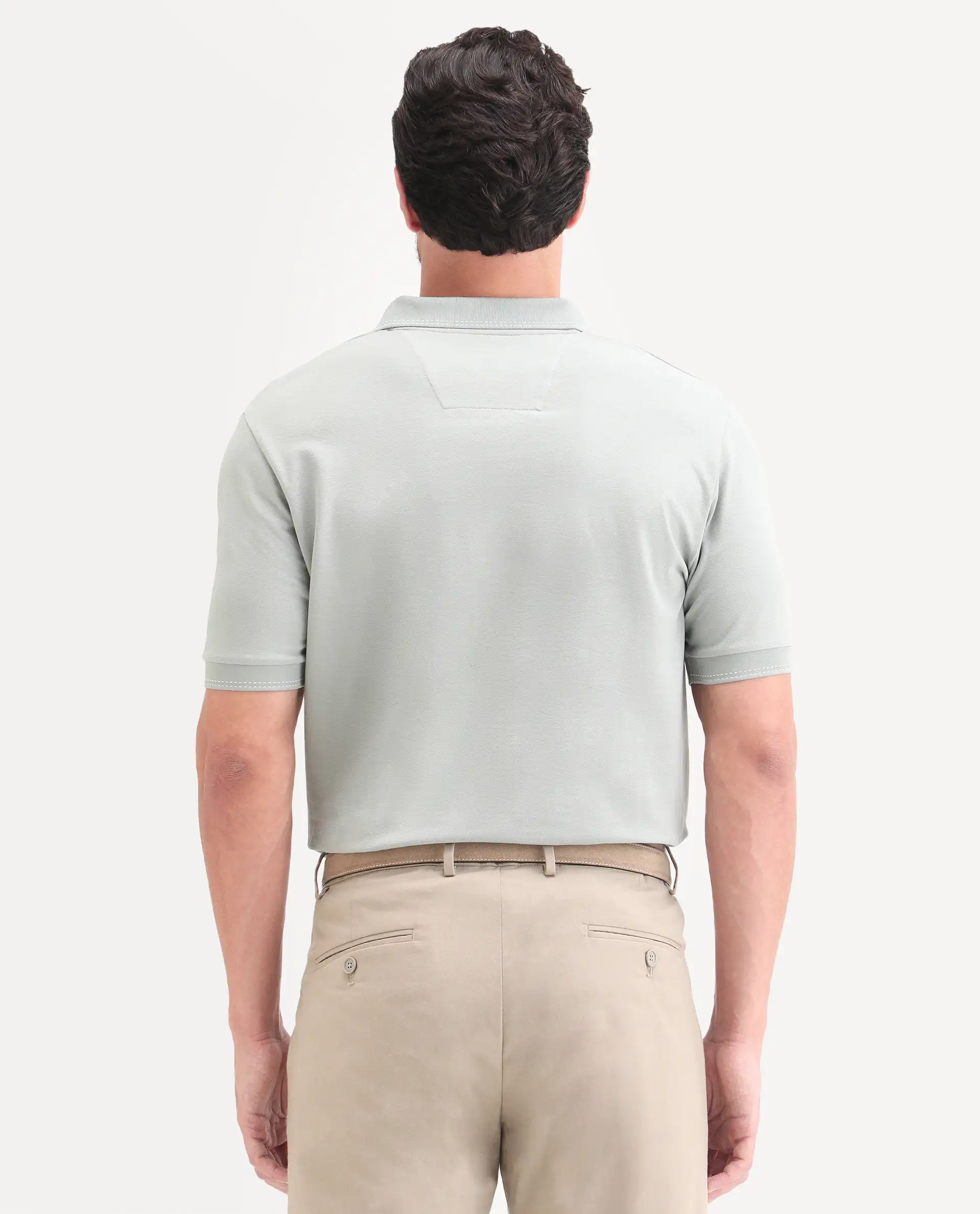 Rare Rabbit Men's Rowl-S26 Dusky Green Cotton Blend Fabric Half Sleeve Spread Collar Regular Fit Plain Polo - Image 7
