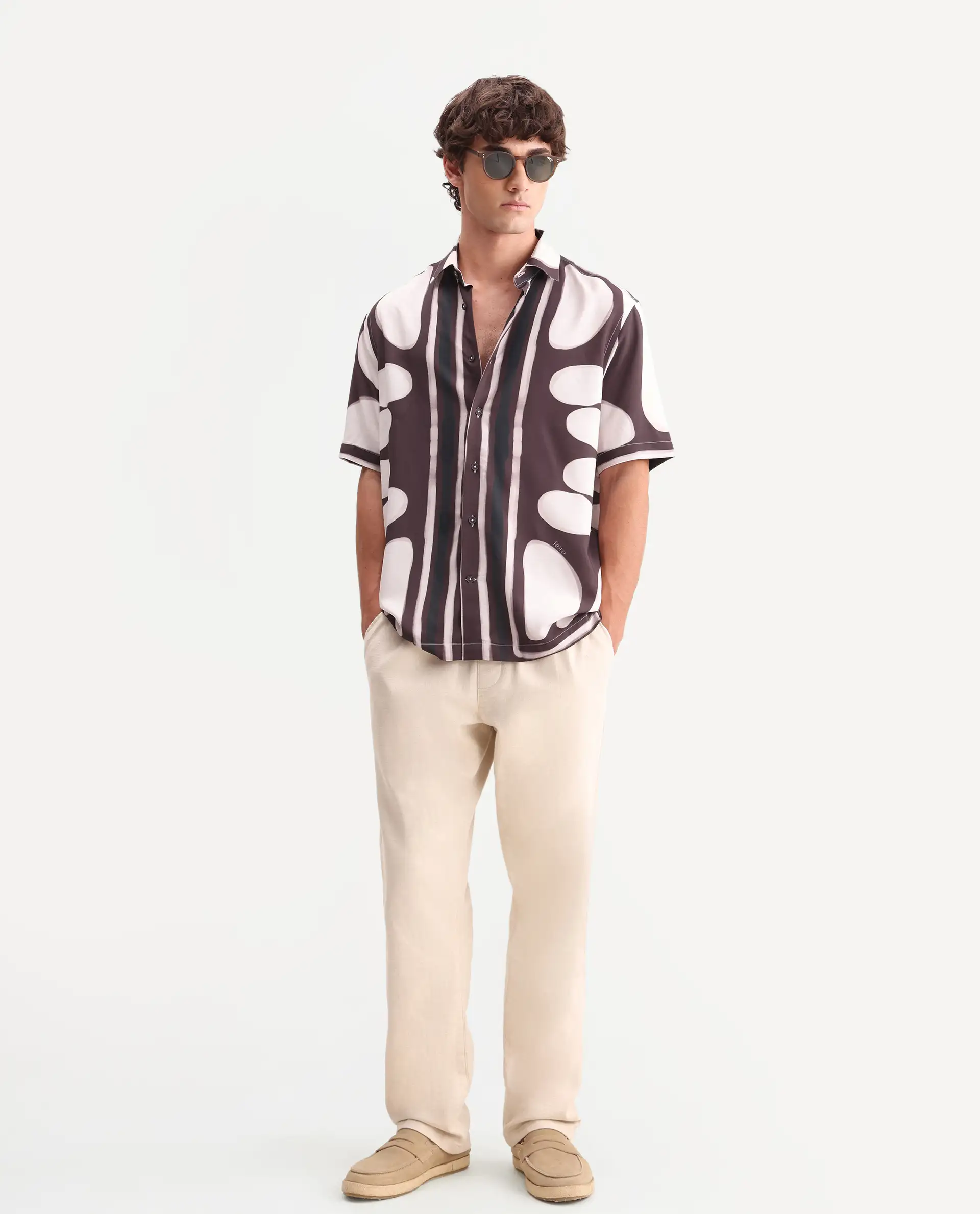 Rare Rabbit Men's Rown Brown Viscose Fabric Spread Collar Regular Abstract Print Shirt - Image 2