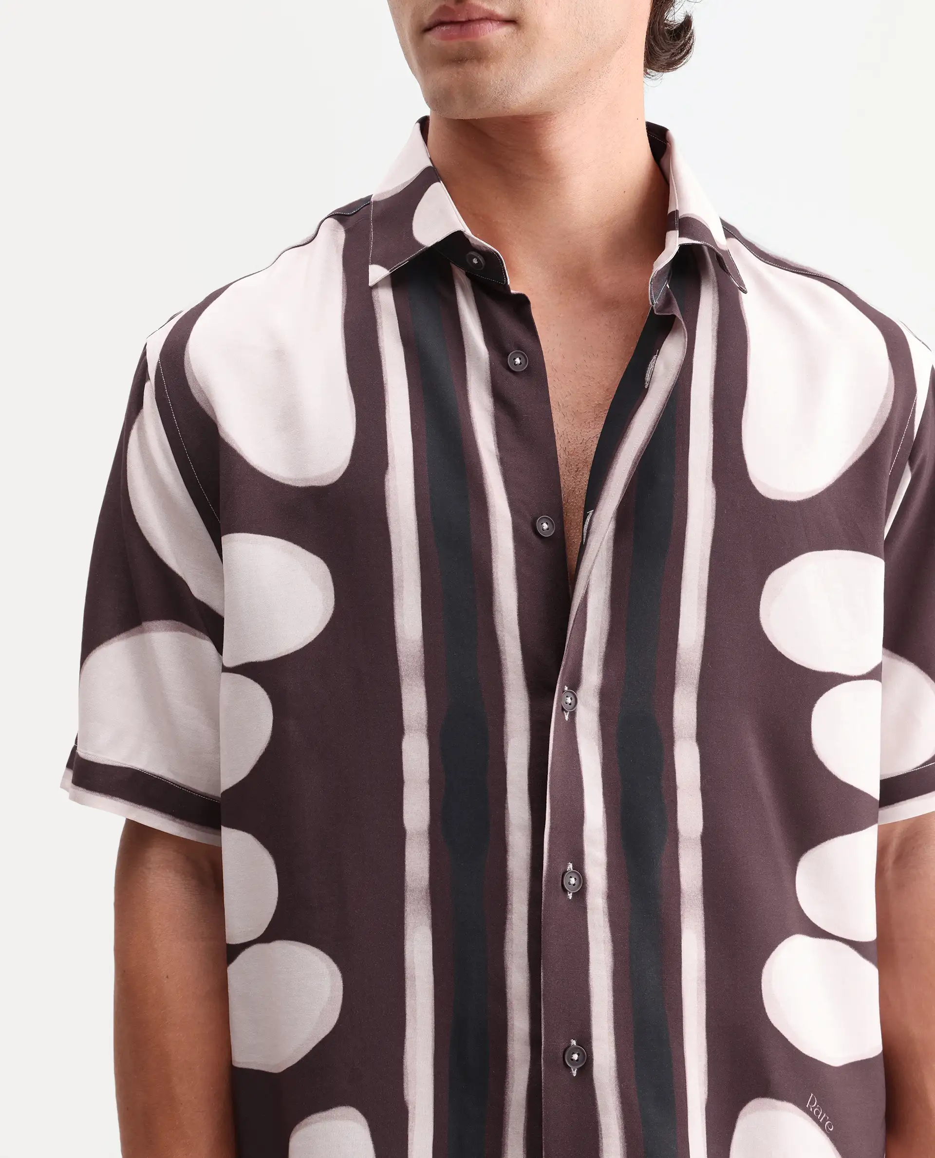 Rare Rabbit Men's Rown Brown Viscose Fabric Spread Collar Regular Abstract Print Shirt - Image 3