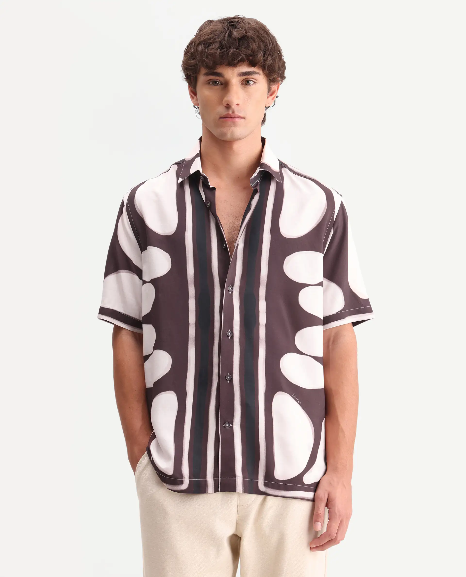 Rare Rabbit Men's Rown Brown Viscose Fabric Spread Collar Regular Abstract Print Shirt - Image 4