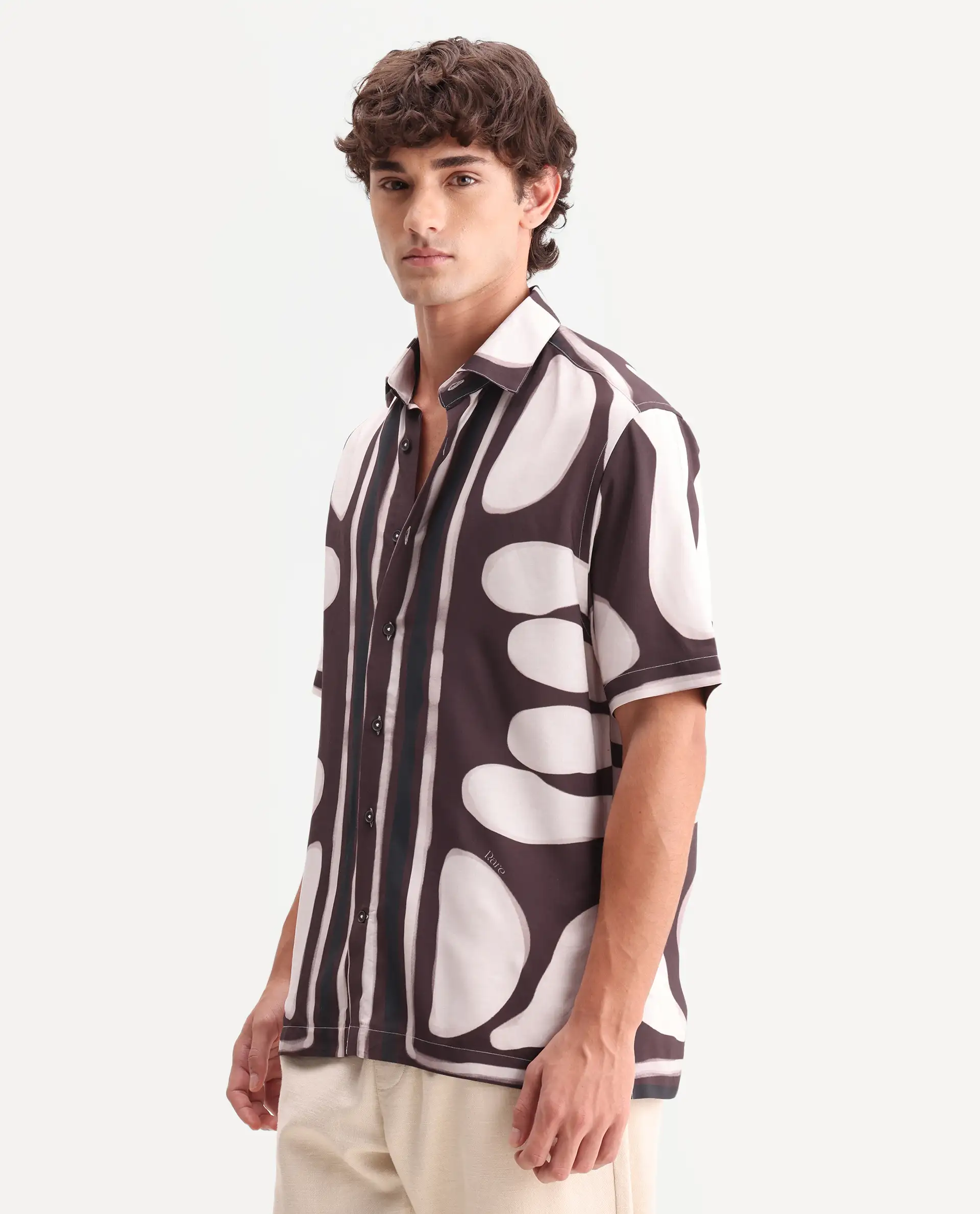 Rare Rabbit Men's Rown Brown Viscose Fabric Spread Collar Regular Abstract Print Shirt - Image 6