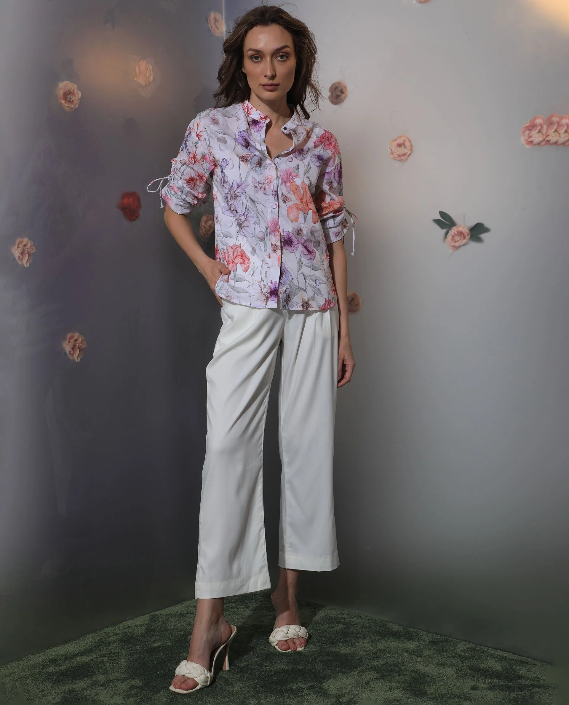 Rareism Women's Roxy Multi Cotton Mandarin Collar Floral Print Regular Fit Top - Image 2