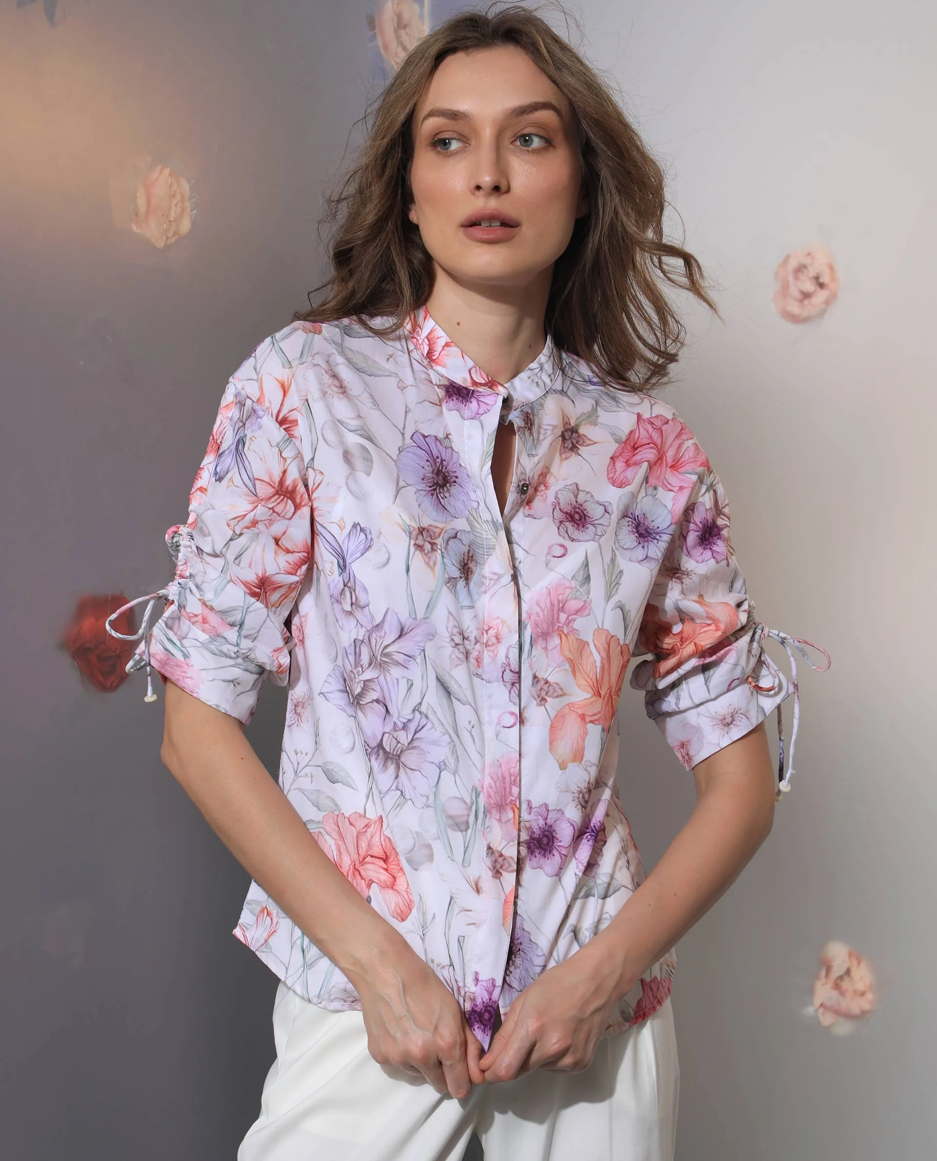 Rareism Women's Roxy Multi Cotton Mandarin Collar Floral Print Regular Fit Top - Image 4