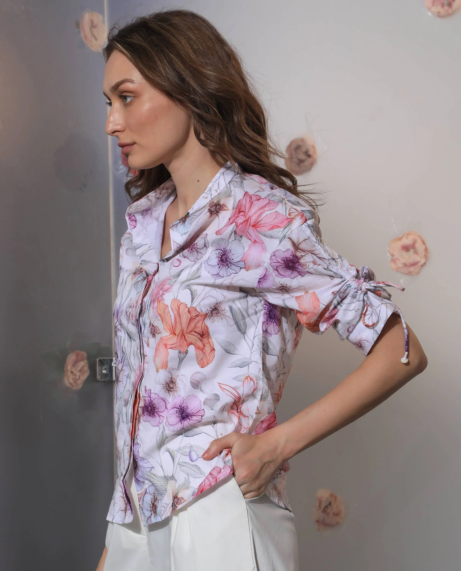 Rareism Women's Roxy Multi Cotton Mandarin Collar Floral Print Regular Fit Top - Image 5