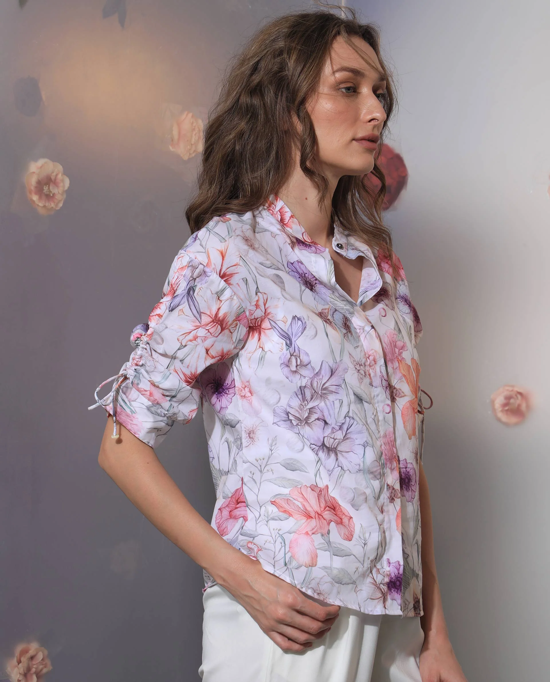 Rareism Women's Roxy Multi Cotton Mandarin Collar Floral Print Regular Fit Top - Image 6