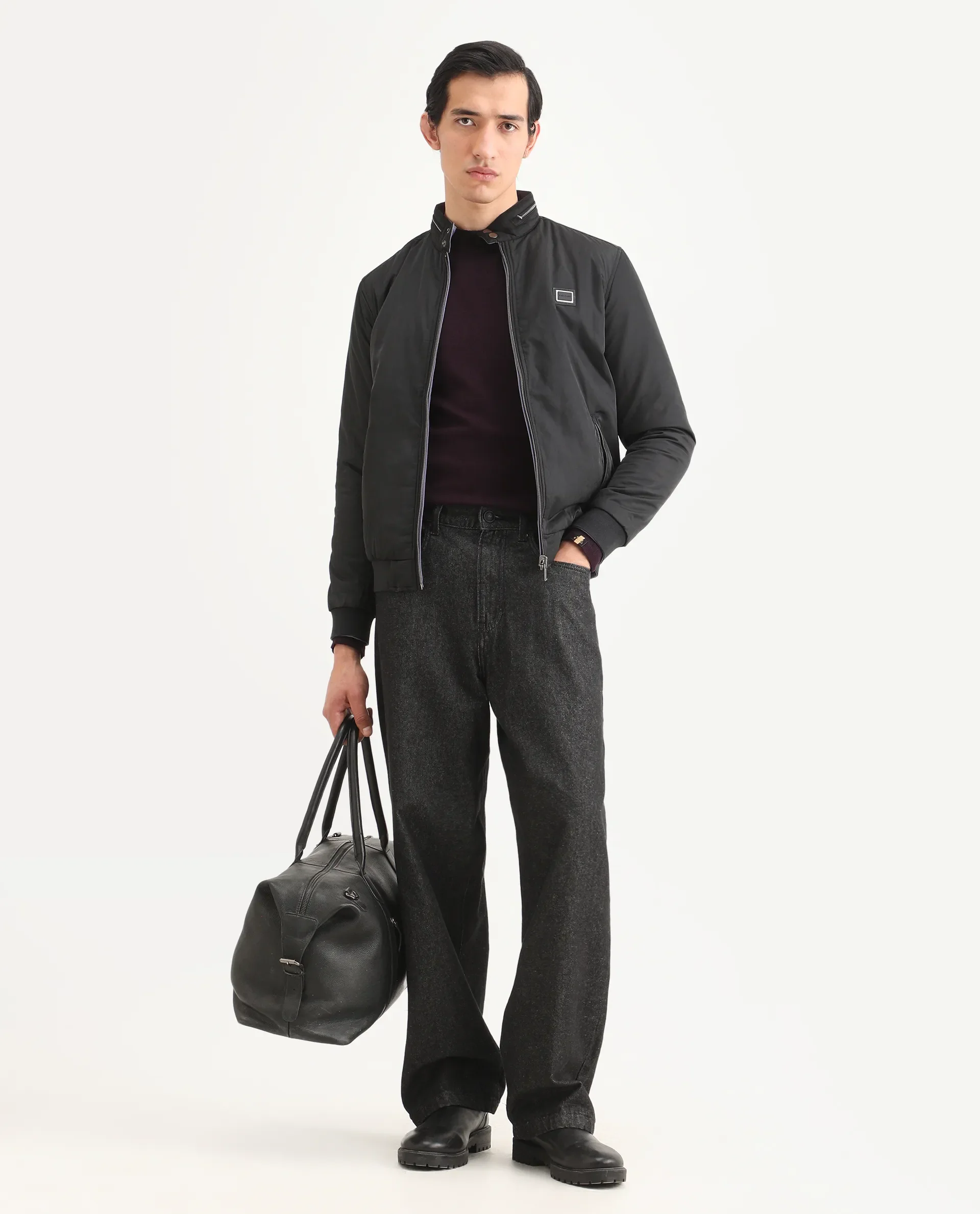 Rare Rabbit Men's Royban-2 Black Polyester Plain Regular Fit Full Sleeve High Neck Jacket - Image 3