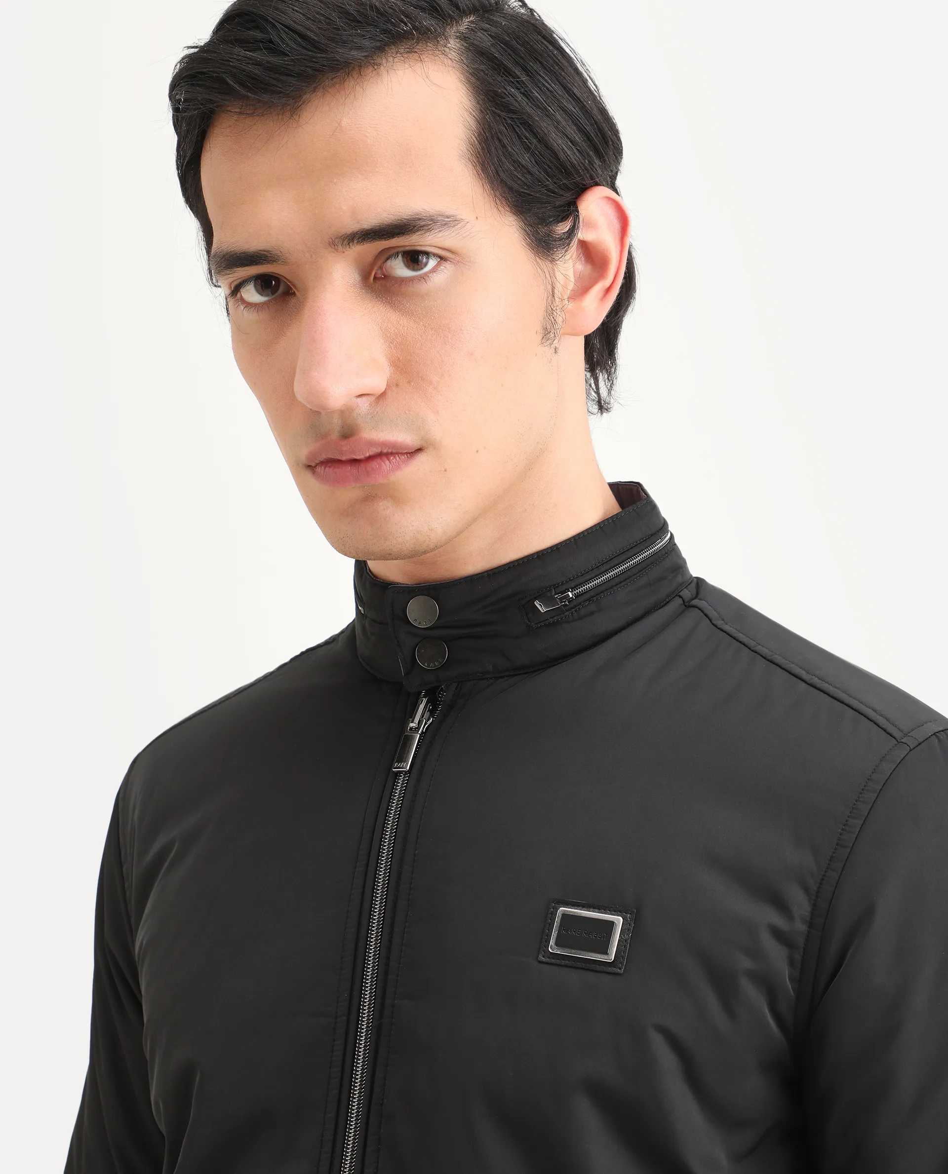 Rare Rabbit Men's Royban-2 Black Polyester Plain Regular Fit Full Sleeve High Neck Jacket - Image 5