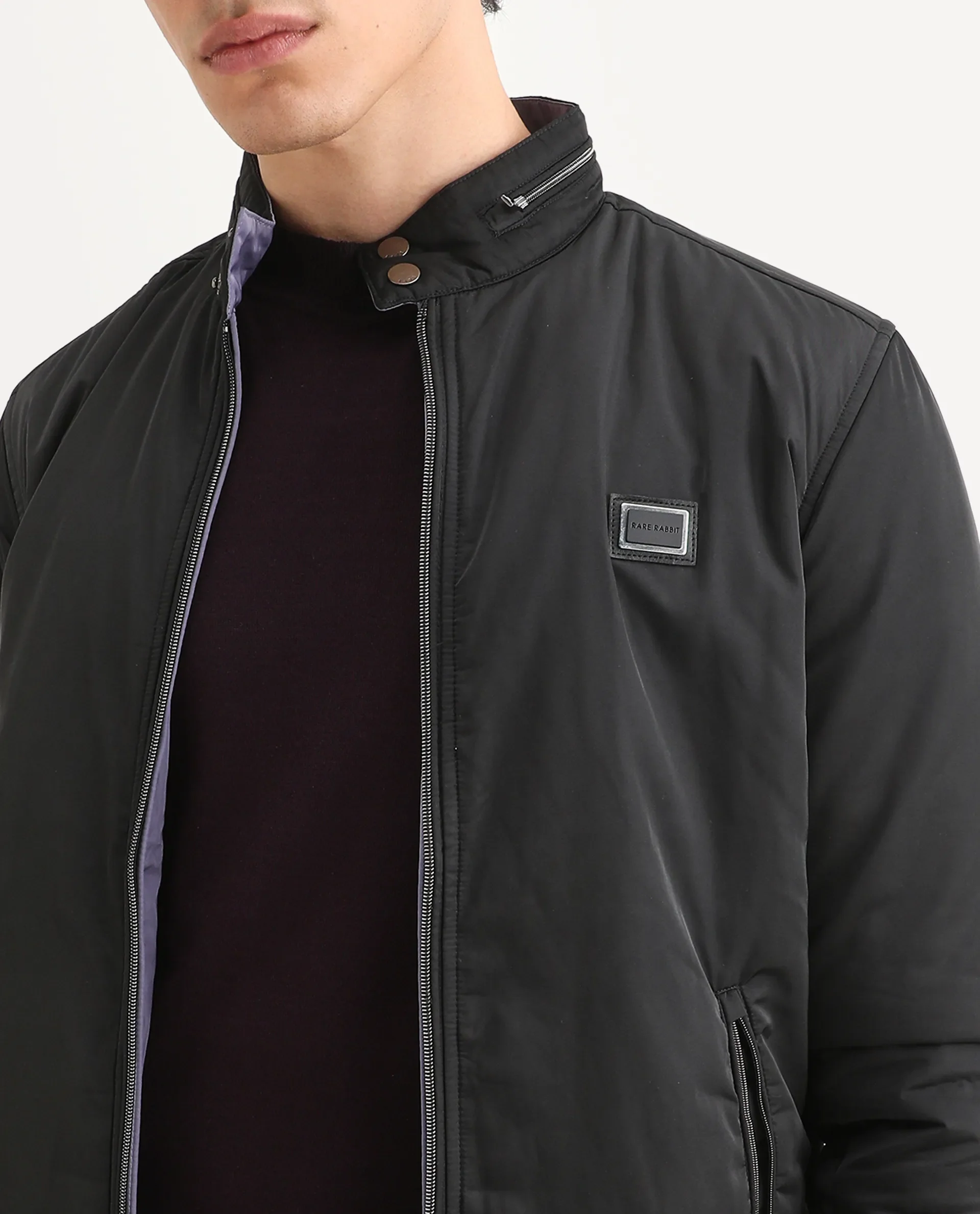 Rare Rabbit Men's Royban-2 Black Polyester Plain Regular Fit Full Sleeve High Neck Jacket - Image 6