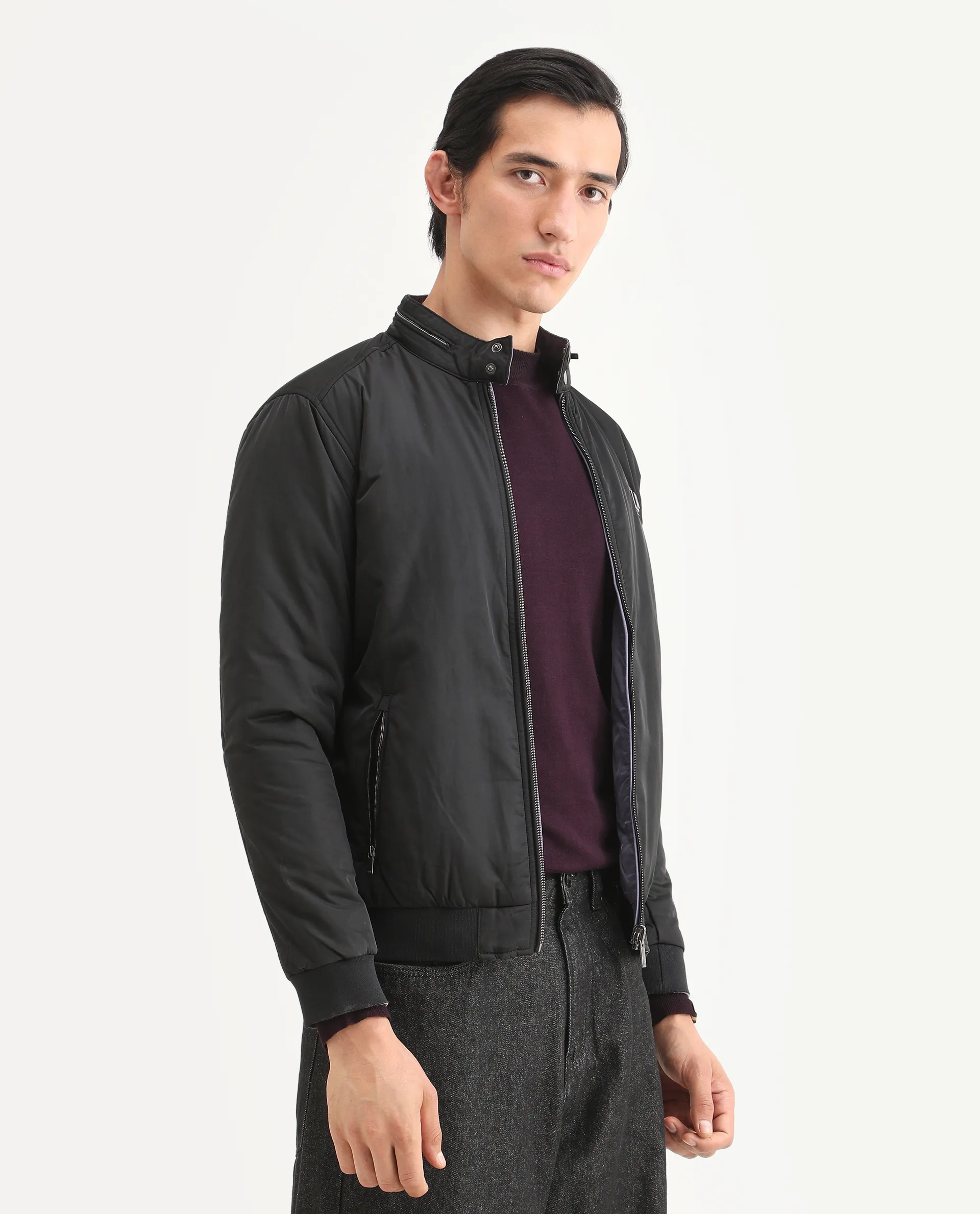 Rare Rabbit Men's Royban-2 Black Polyester Plain Regular Fit Full Sleeve High Neck Jacket - Image 7
