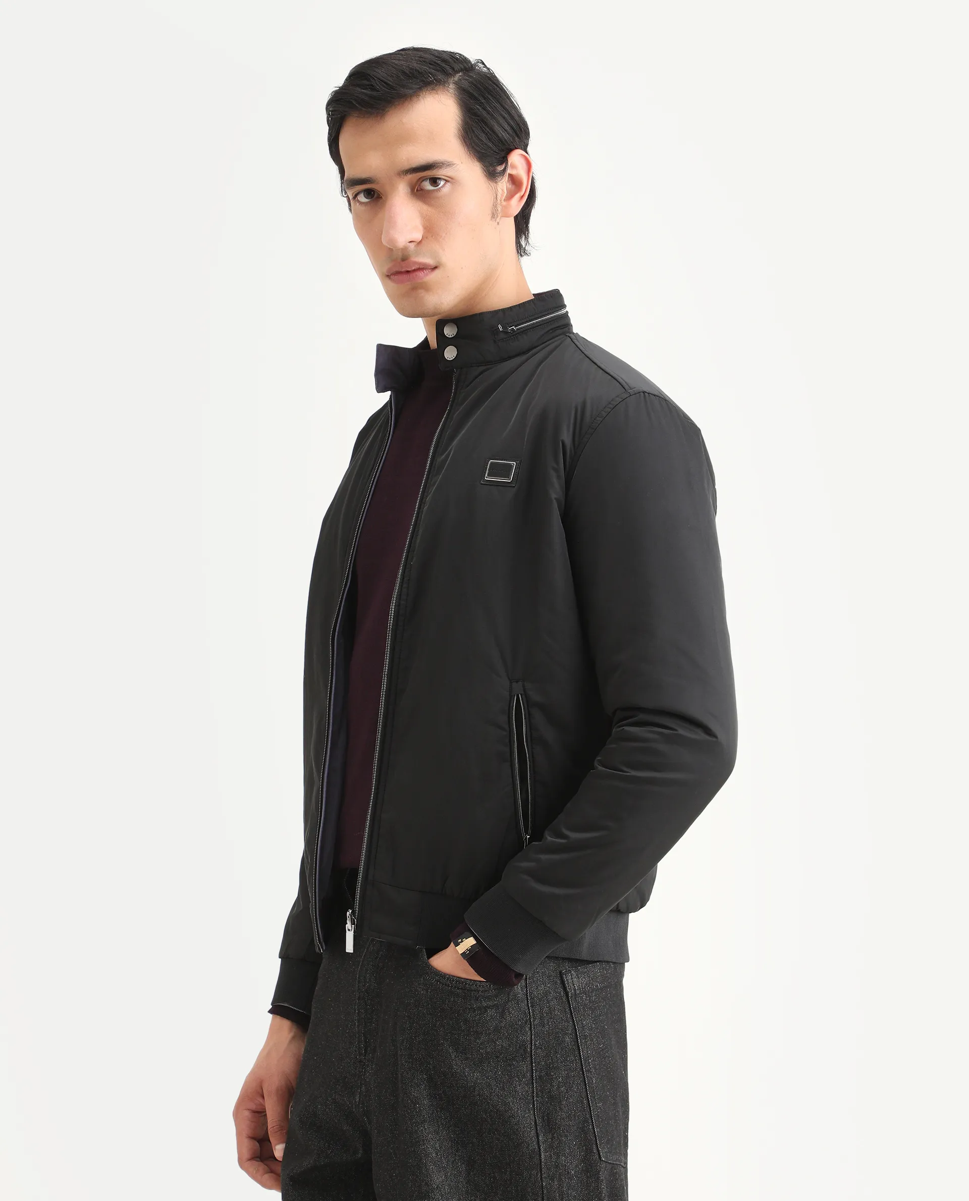 Rare Rabbit Men's Royban-2 Black Polyester Plain Regular Fit Full Sleeve High Neck Jacket - Image 9