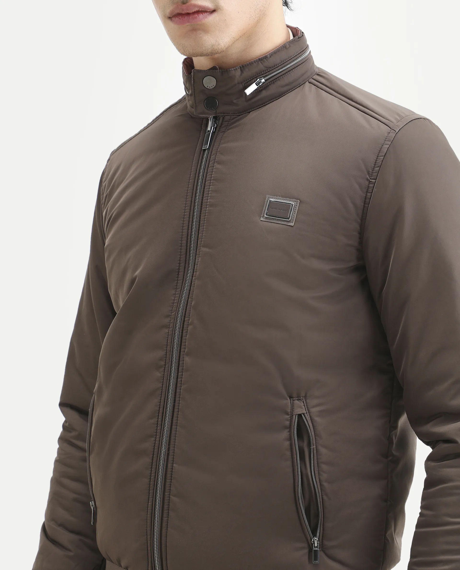 Rare Rabbit Men's Royban-2 Green Polyester Plain Regular Fit Full Sleeve High Neck Jacket - Image 5
