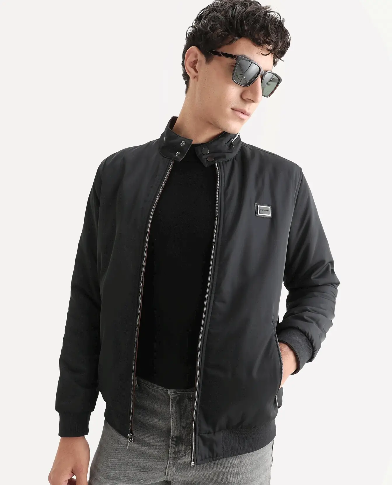 Rare Rabbit Men's Royban-25 Black Polyester Plain Regular Fit Full Sleeve High Neck Jacket