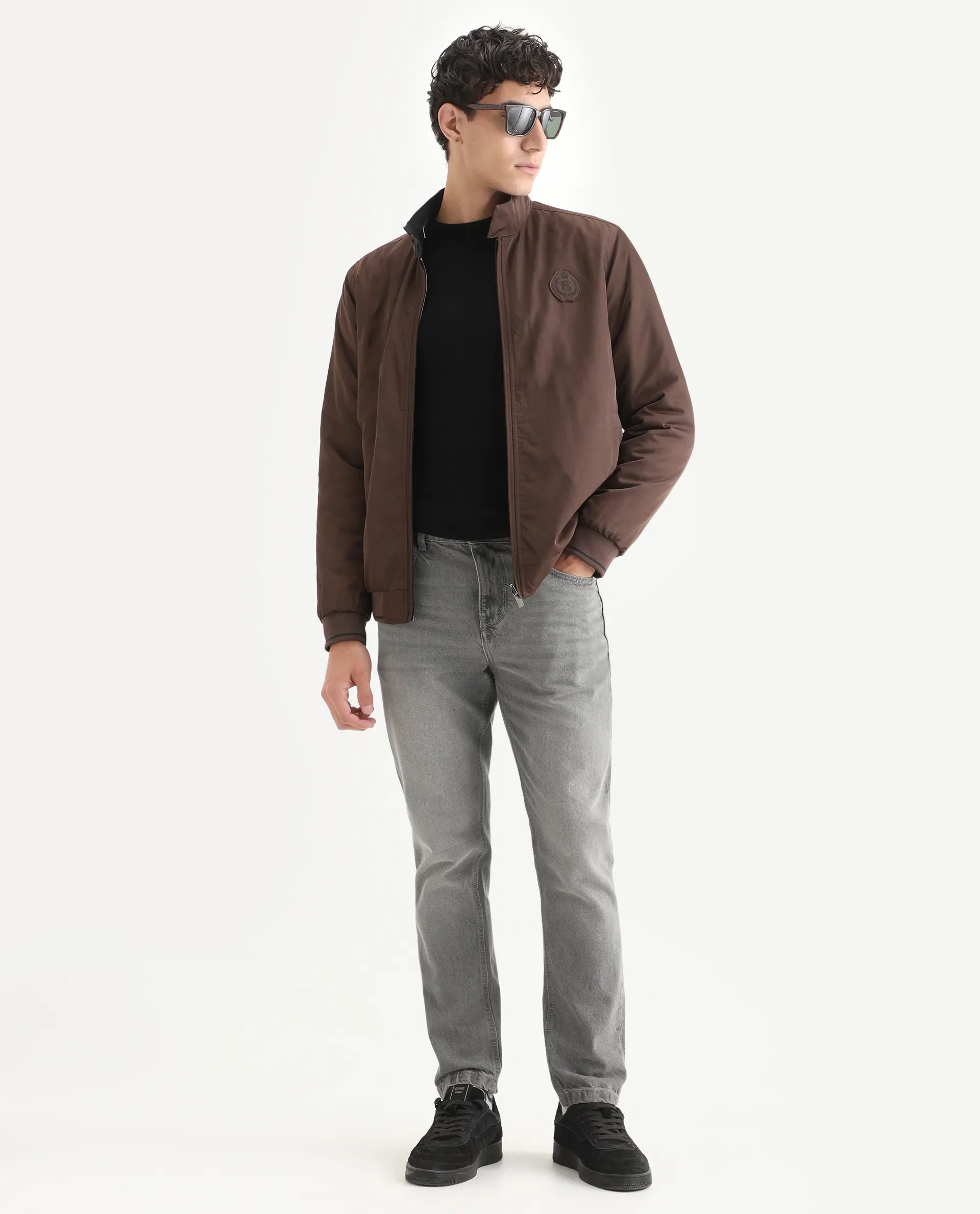 Rare Rabbit Men's Royban-25 Black Polyester Plain Regular Fit Full Sleeve High Neck Jacket - Image 2