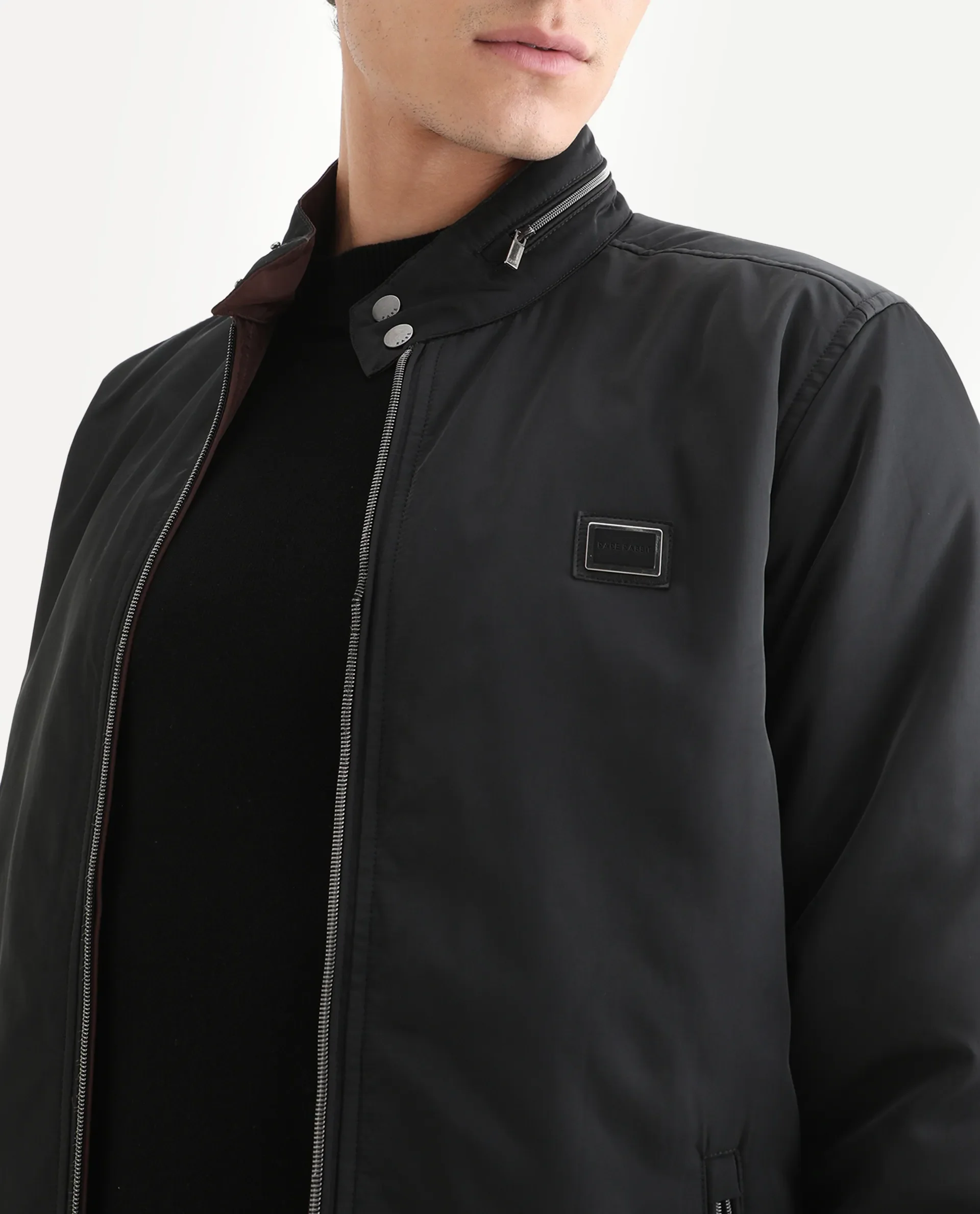 Rare Rabbit Men's Royban-25 Black Polyester Plain Regular Fit Full Sleeve High Neck Jacket - Image 3