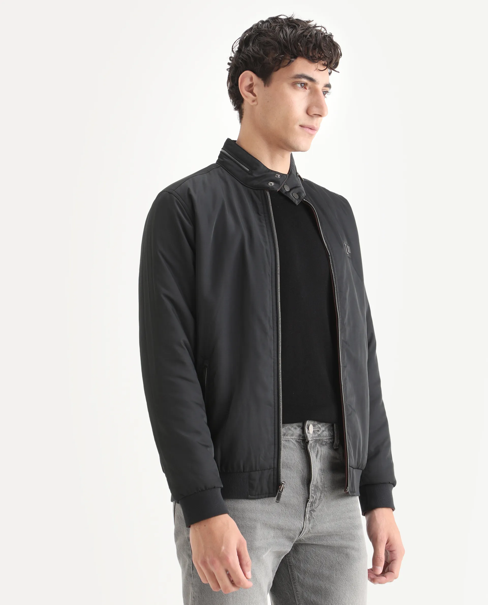 Rare Rabbit Men's Royban-25 Black Polyester Plain Regular Fit Full Sleeve High Neck Jacket - Image 5