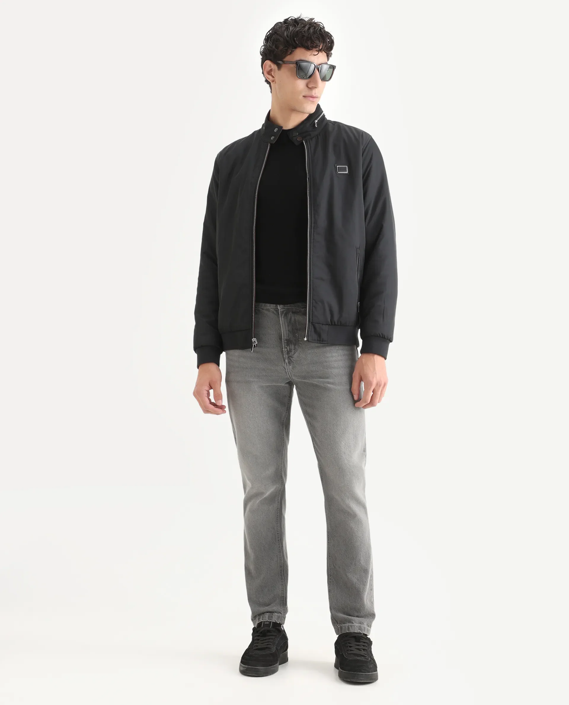 Rare Rabbit Men's Royban-25 Black Polyester Plain Regular Fit Full Sleeve High Neck Jacket - Image 6