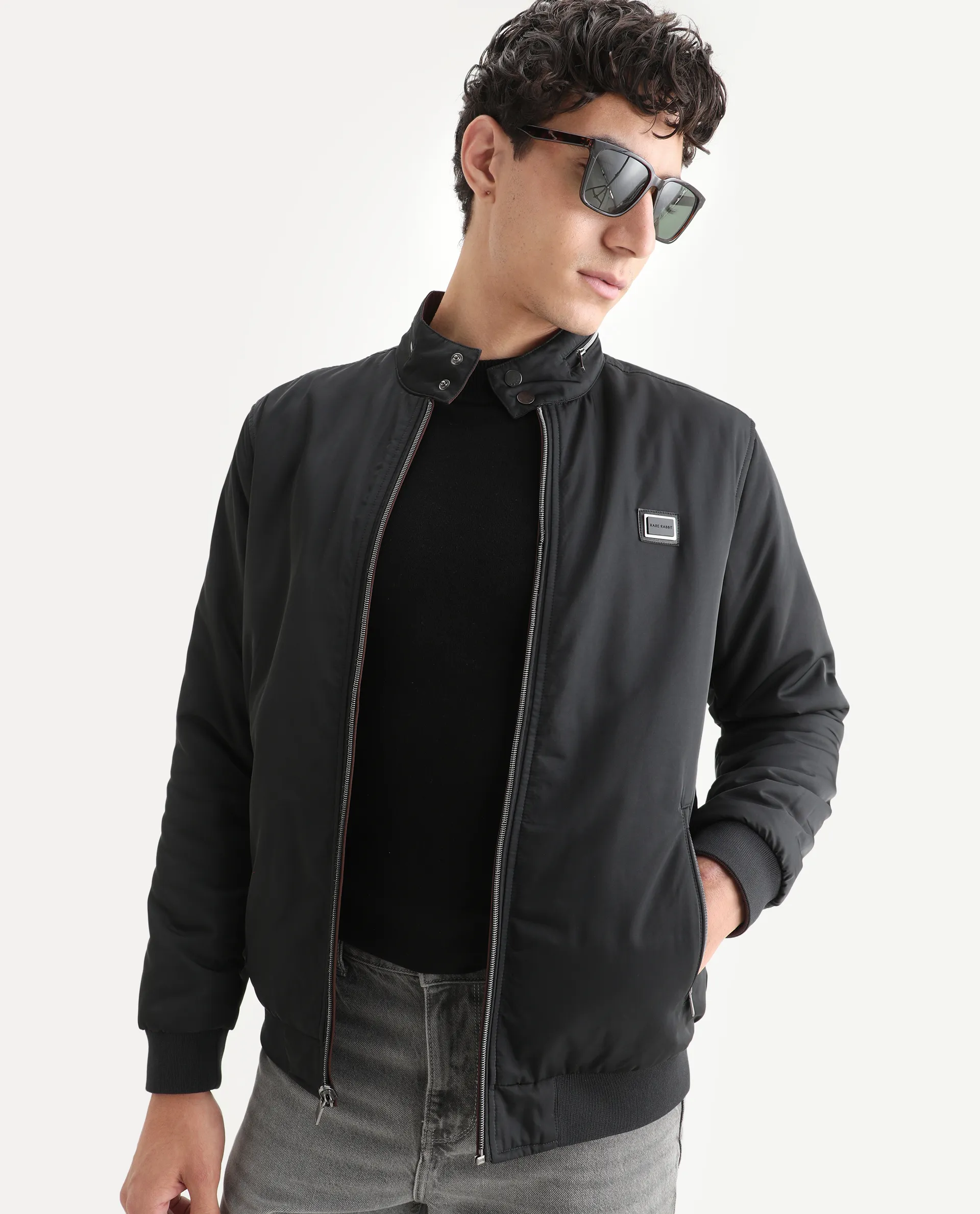 Rare Rabbit Men's Royban-25 Black Polyester Plain Regular Fit Full Sleeve High Neck Jacket - Image 8