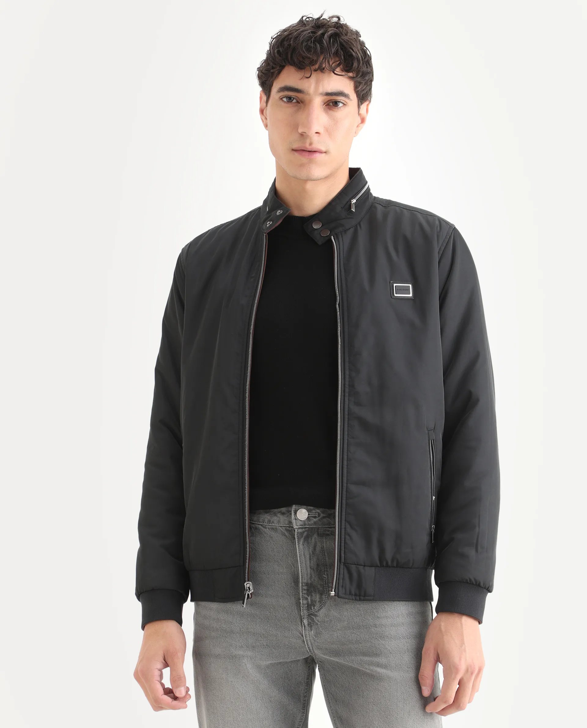 Rare Rabbit Men's Royban-25 Black Polyester Plain Regular Fit Full Sleeve High Neck Jacket - Image 9