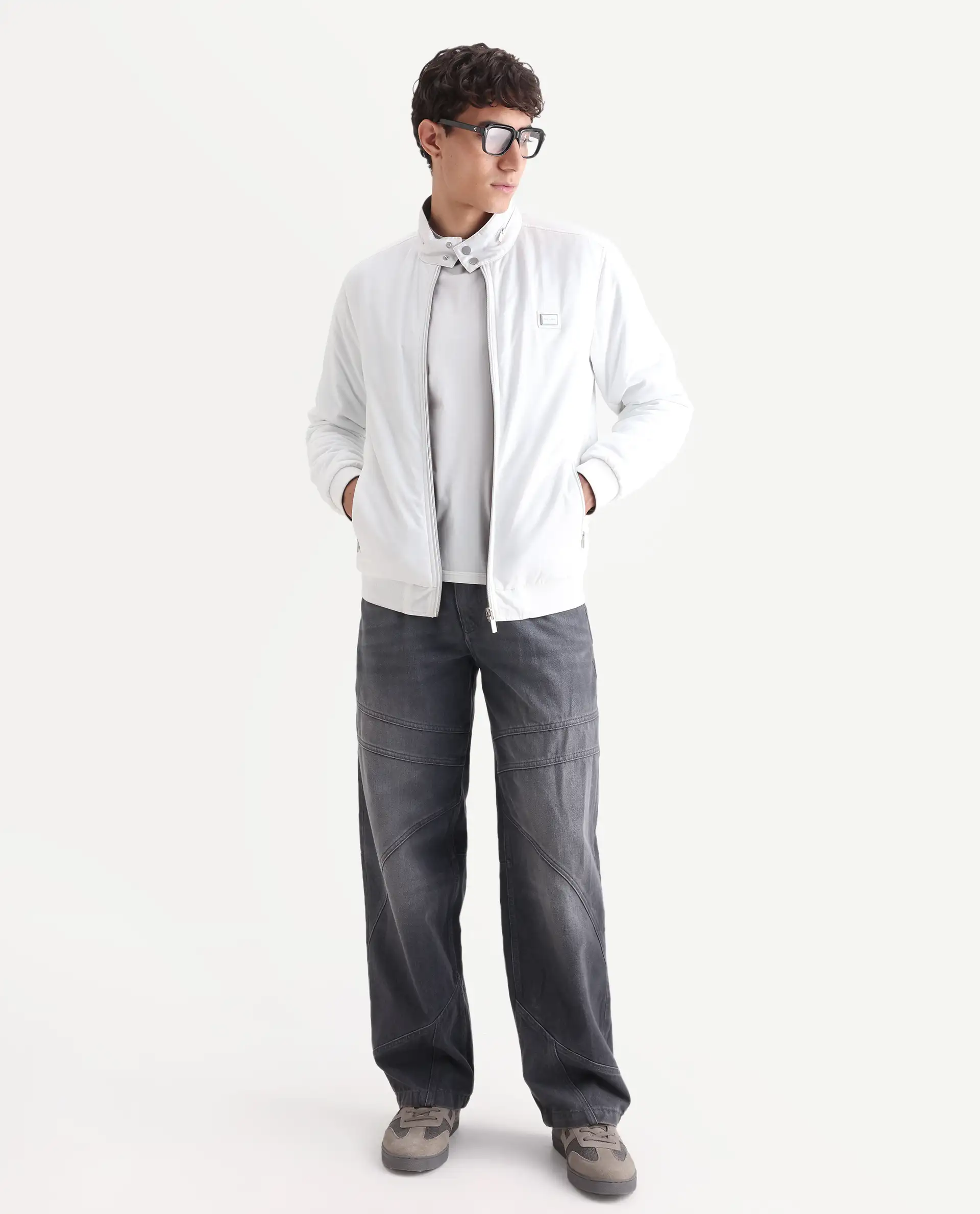 Rare Rabbit Men's Royban-25 Off White Polyester Plain Regular Fit Full Sleeve High Neck Jacket - Image 2