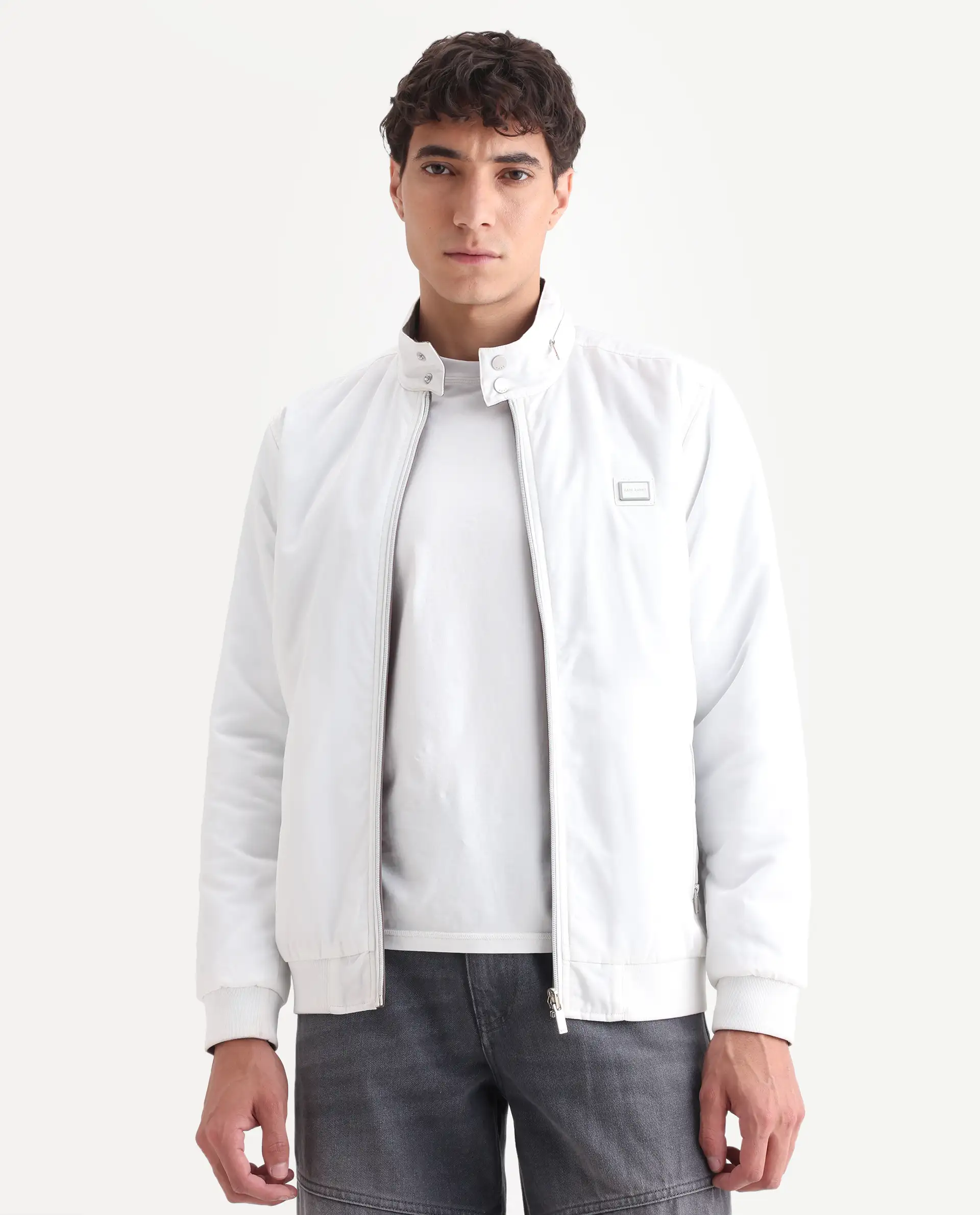 Rare Rabbit Men's Royban-25 Off White Polyester Plain Regular Fit Full Sleeve High Neck Jacket - Image 4