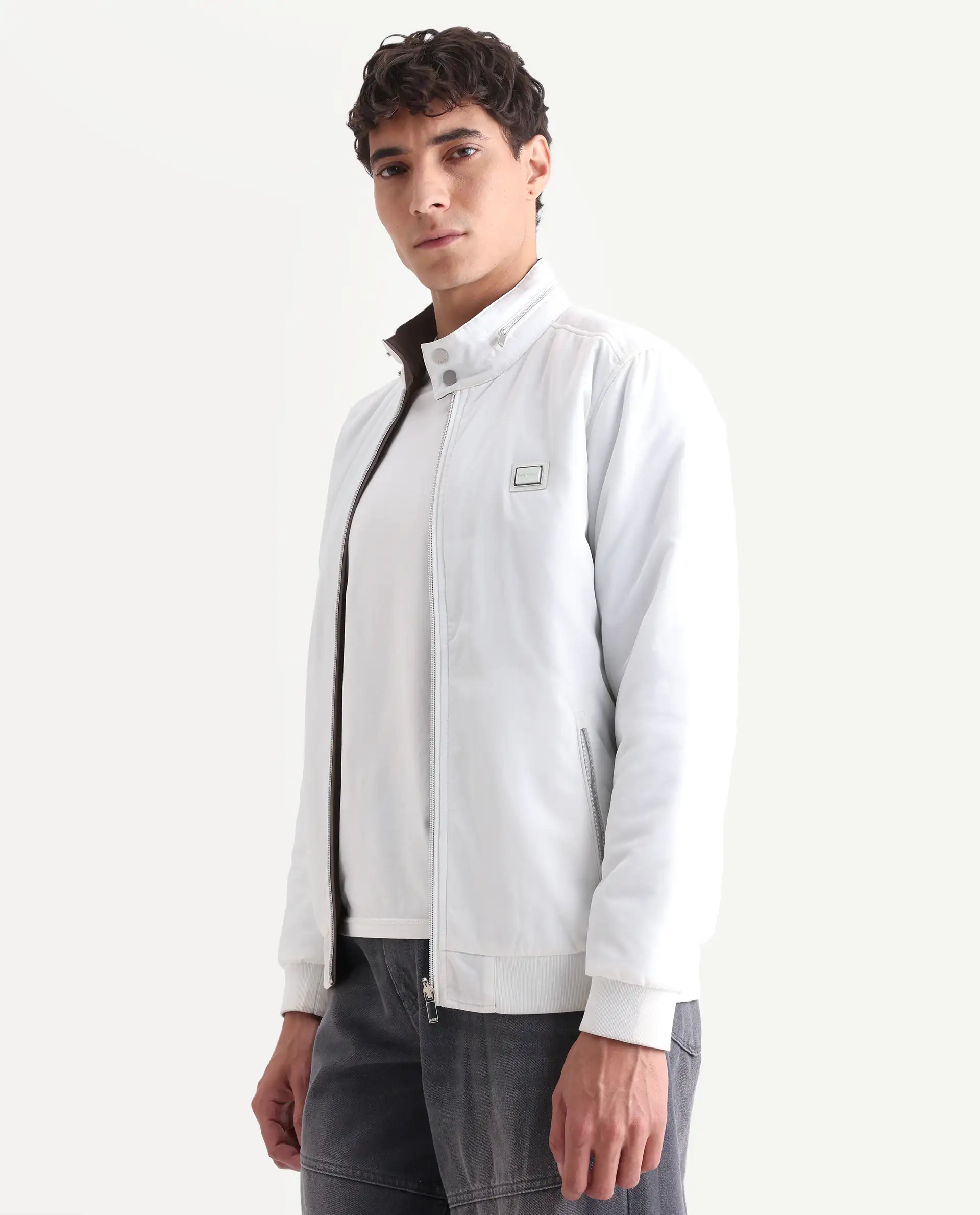 Rare Rabbit Men's Royban-25 Off White Polyester Plain Regular Fit Full Sleeve High Neck Jacket - Image 6