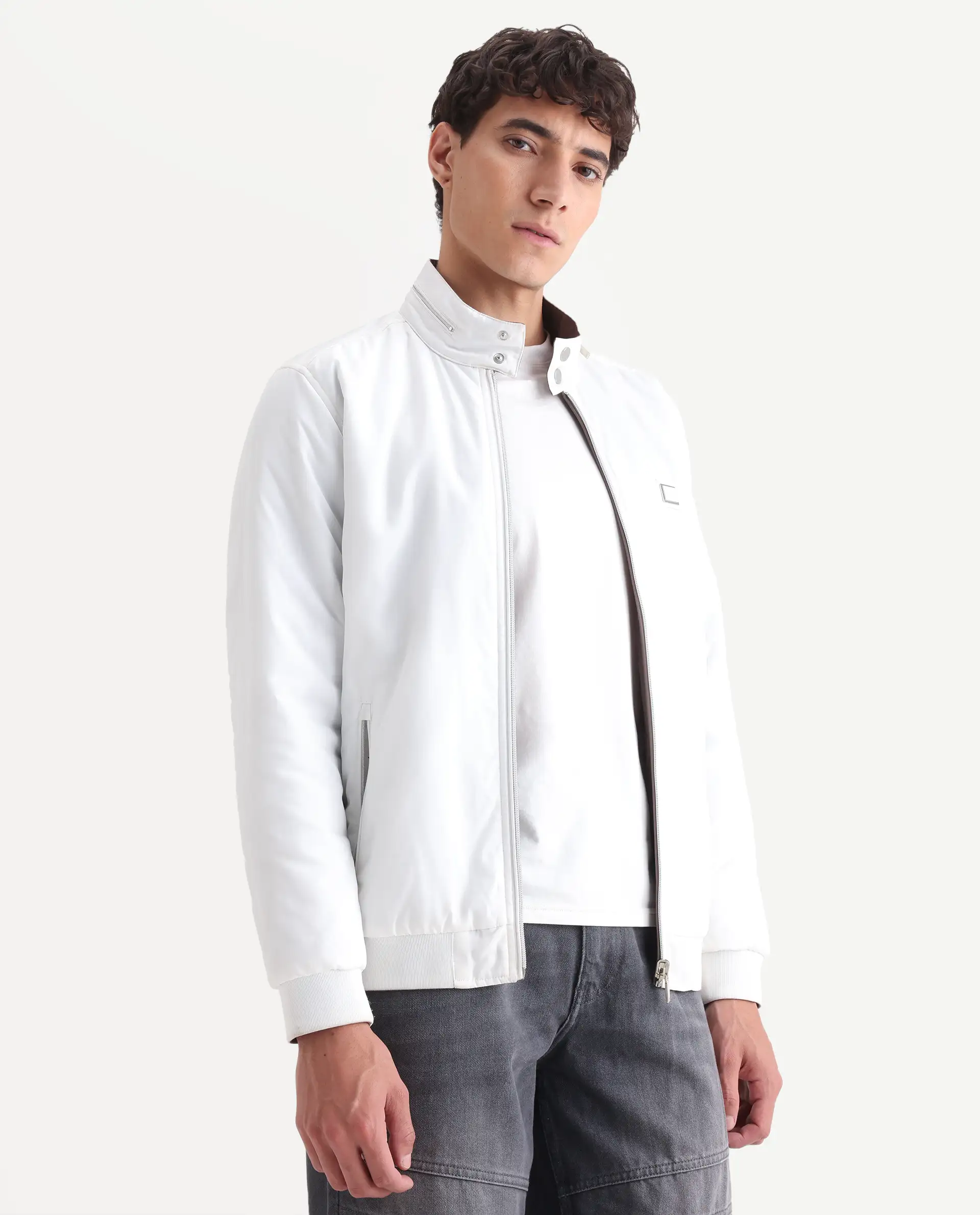 Rare Rabbit Men's Royban-25 Off White Polyester Plain Regular Fit Full Sleeve High Neck Jacket - Image 7