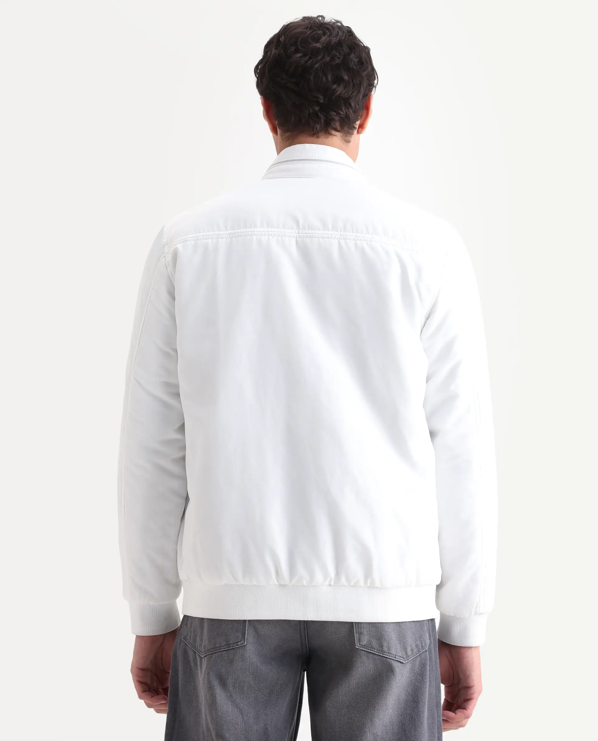 Rare Rabbit Men's Royban-25 Off White Polyester Plain Regular Fit Full Sleeve High Neck Jacket - Image 8