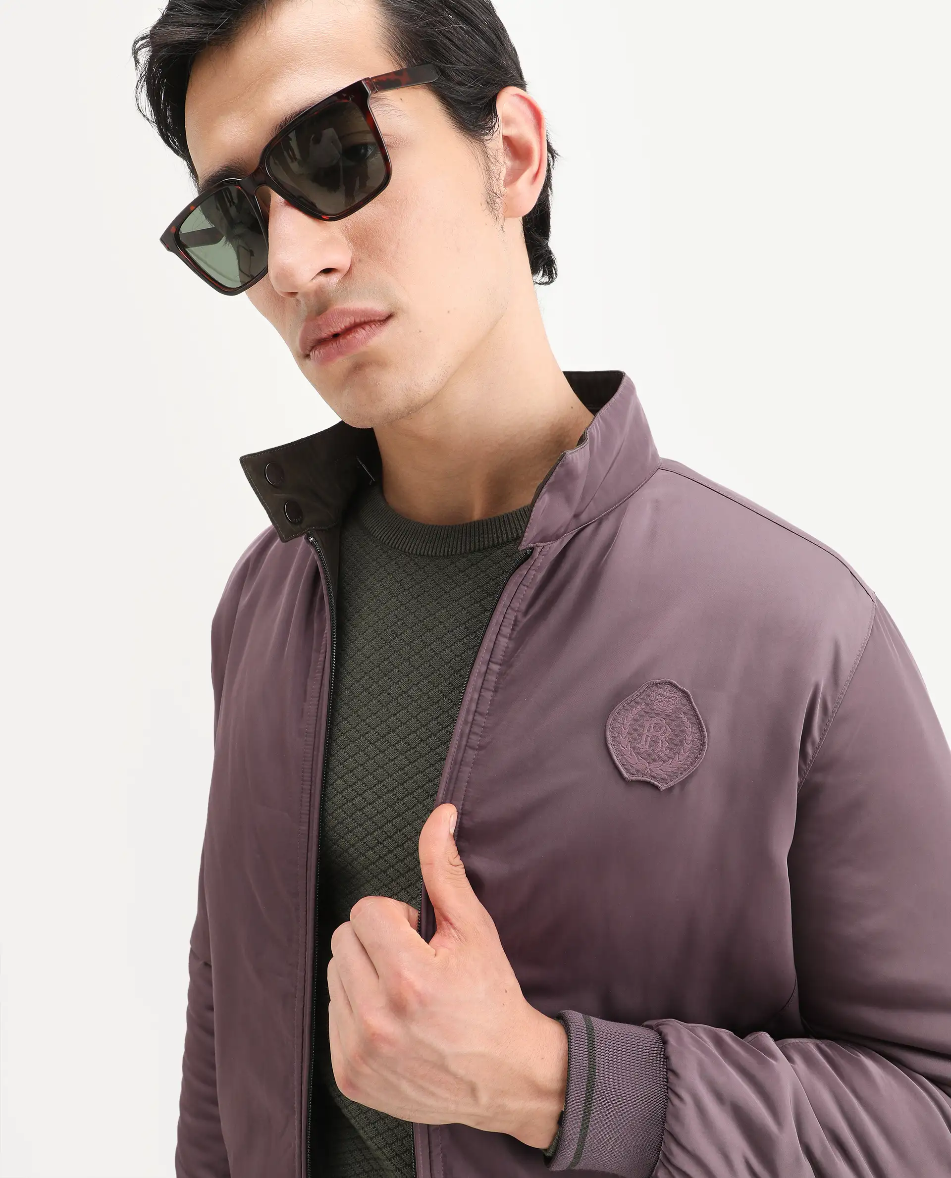 Rare Rabbit Men's Royban-25 Olive Polyester Plain Regular Fit Full Sleeve High Neck Jacket - Image 4