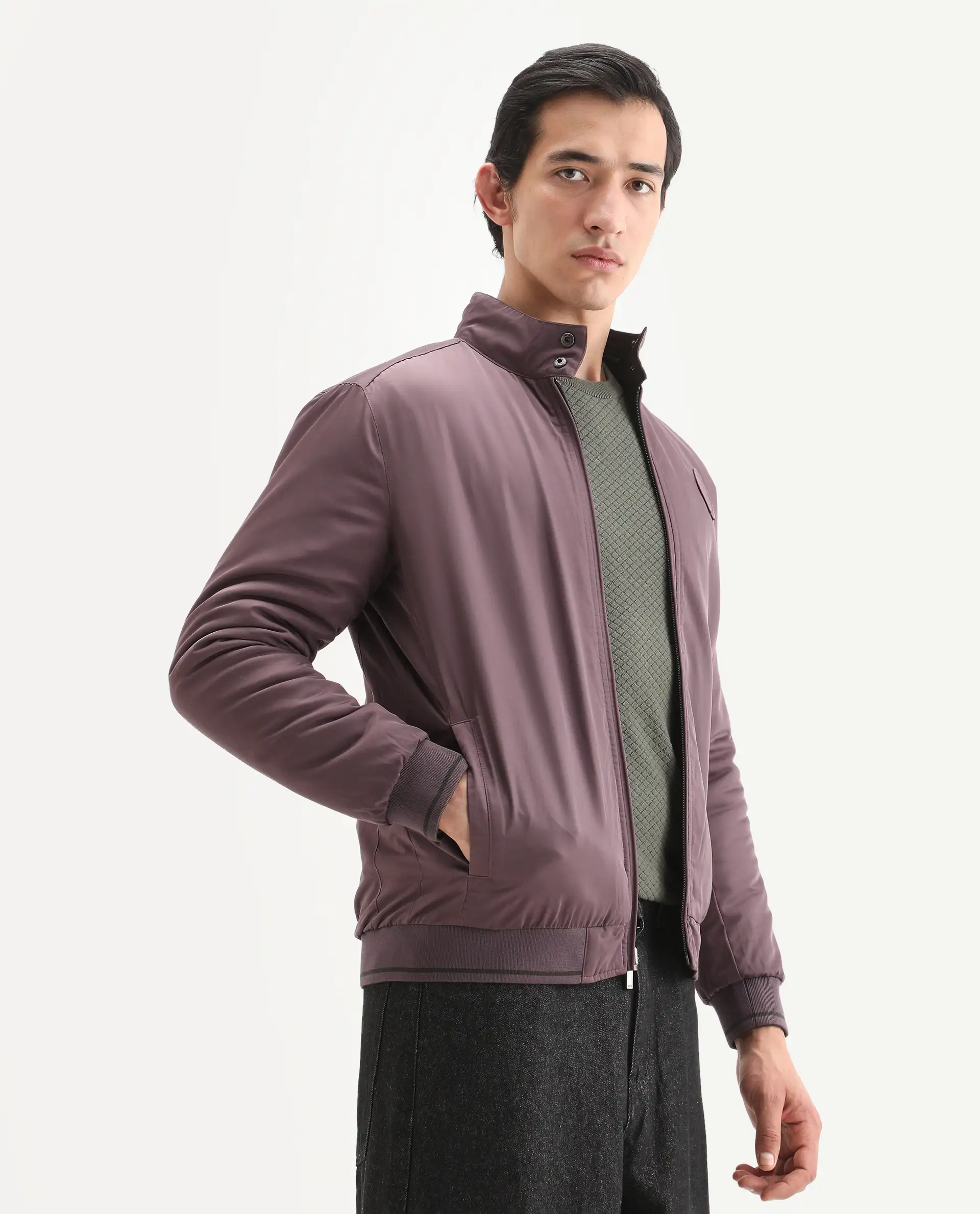 Rare Rabbit Men's Royban-25 Olive Polyester Plain Regular Fit Full Sleeve High Neck Jacket - Image 9