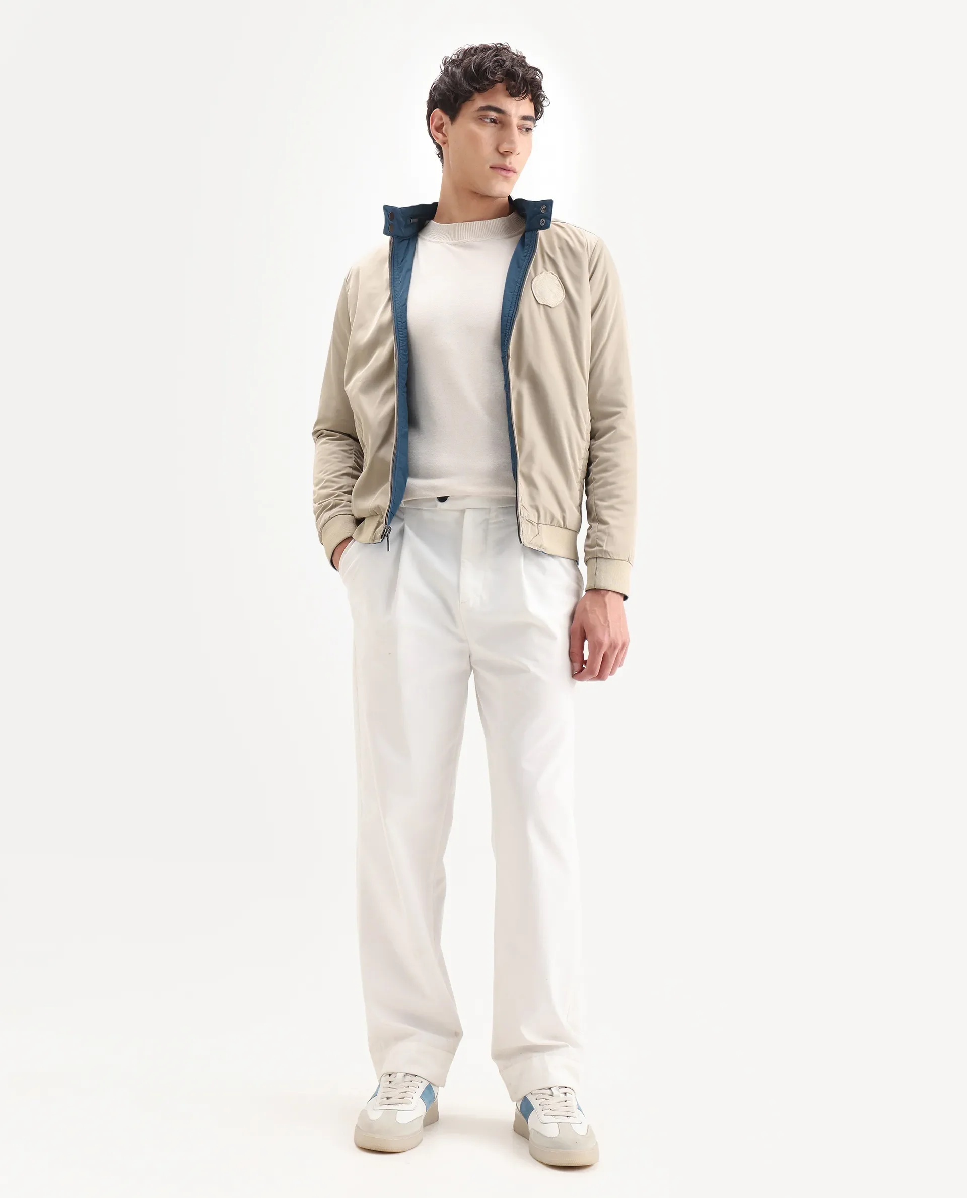 Rare Rabbit Men's Royban Beige Polyester Plain Regular Fit Full Sleeve Mandarin Collar Jacket - Image 4