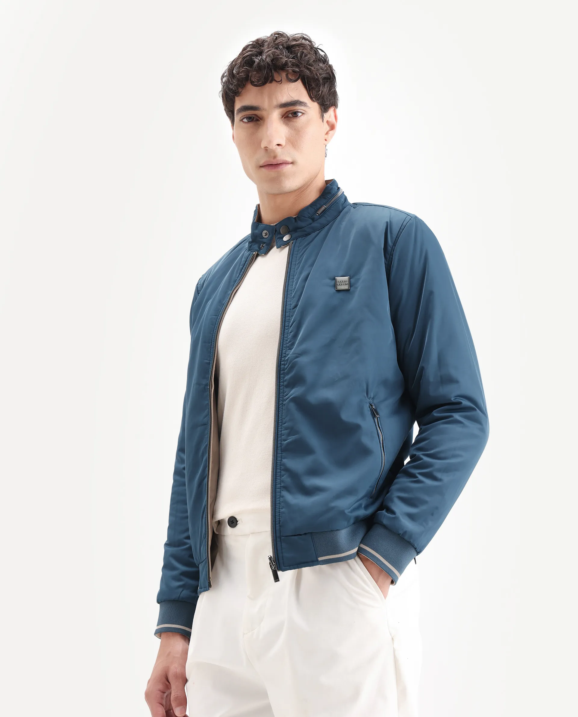Rare Rabbit Men's Royban Beige Polyester Plain Regular Fit Full Sleeve Mandarin Collar Jacket - Image 5