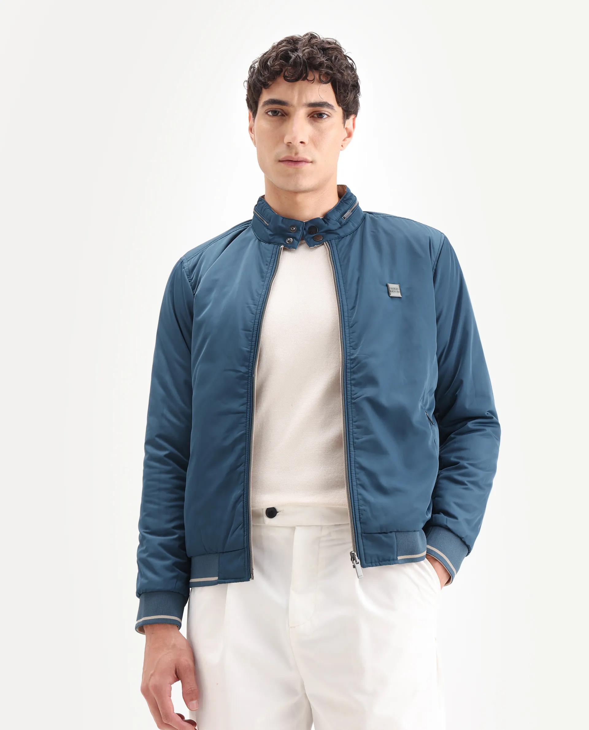 Rare Rabbit Men's Royban Beige Polyester Plain Regular Fit Full Sleeve Mandarin Collar Jacket - Image 7
