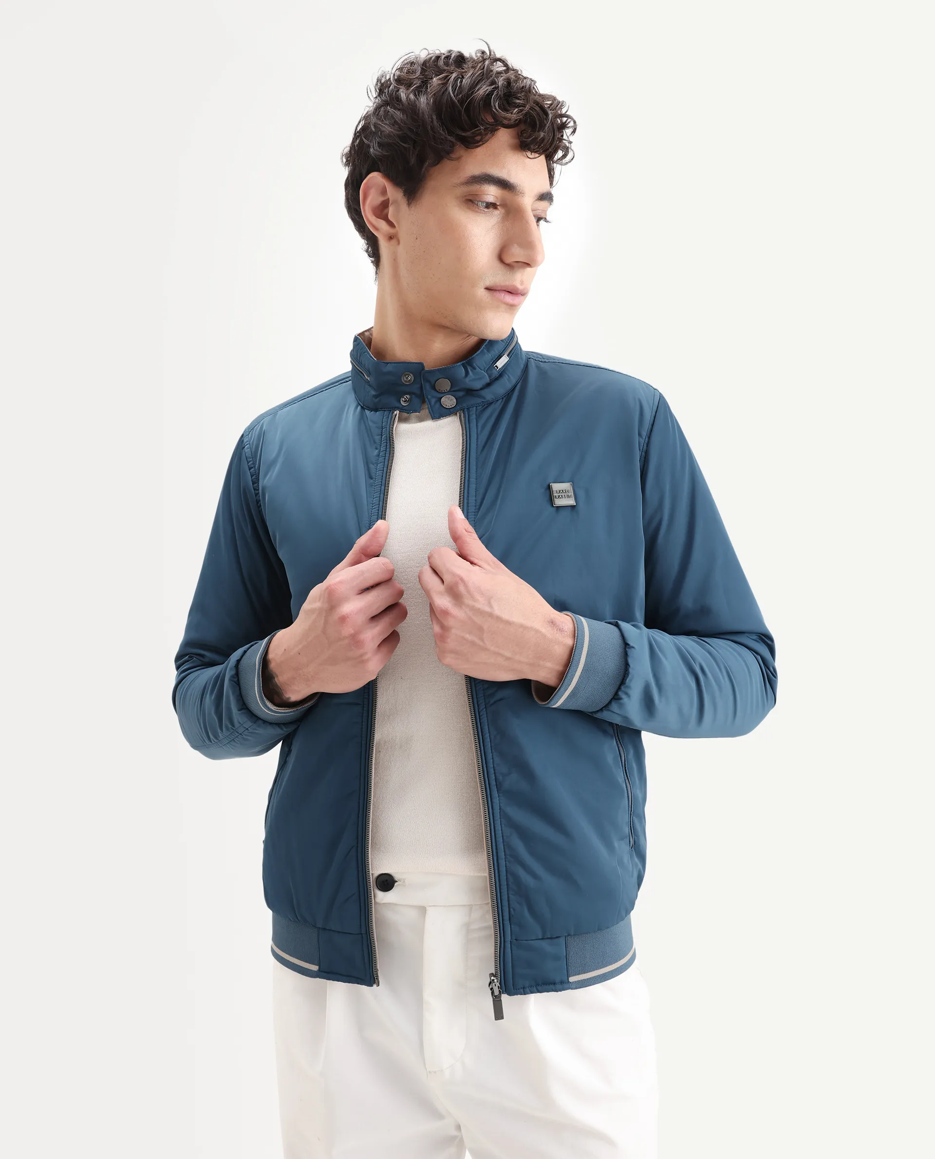 Rare Rabbit Men's Royban Beige Polyester Plain Regular Fit Full Sleeve Mandarin Collar Jacket - Image 8