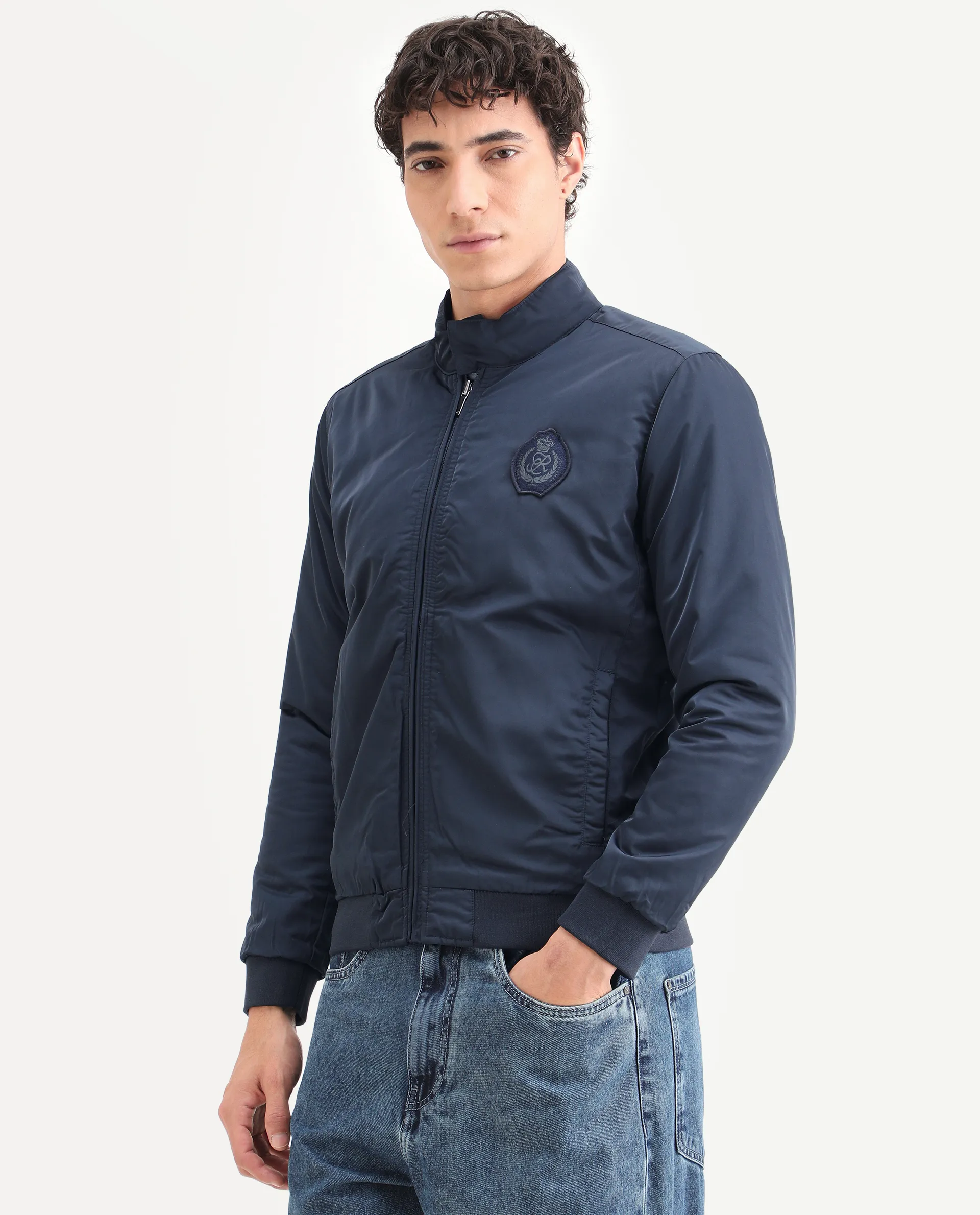 Rare Rabbit Men's Royban Navy Polyester Plain Regular Fit Full Sleeve Mandarin Collar Jacket - Image 10