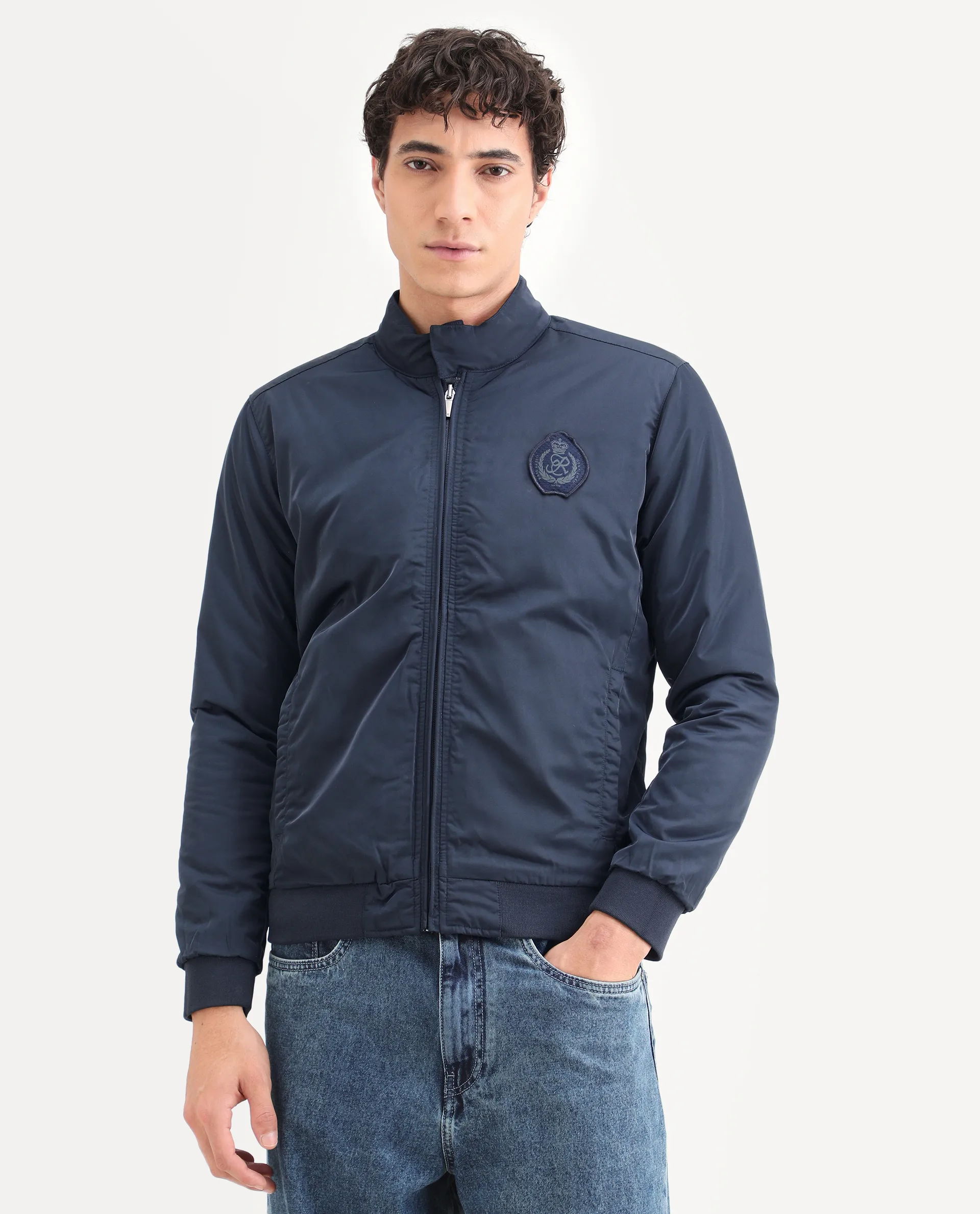 Rare Rabbit Men's Royban Navy Polyester Plain Regular Fit Full Sleeve Mandarin Collar Jacket - Image 11