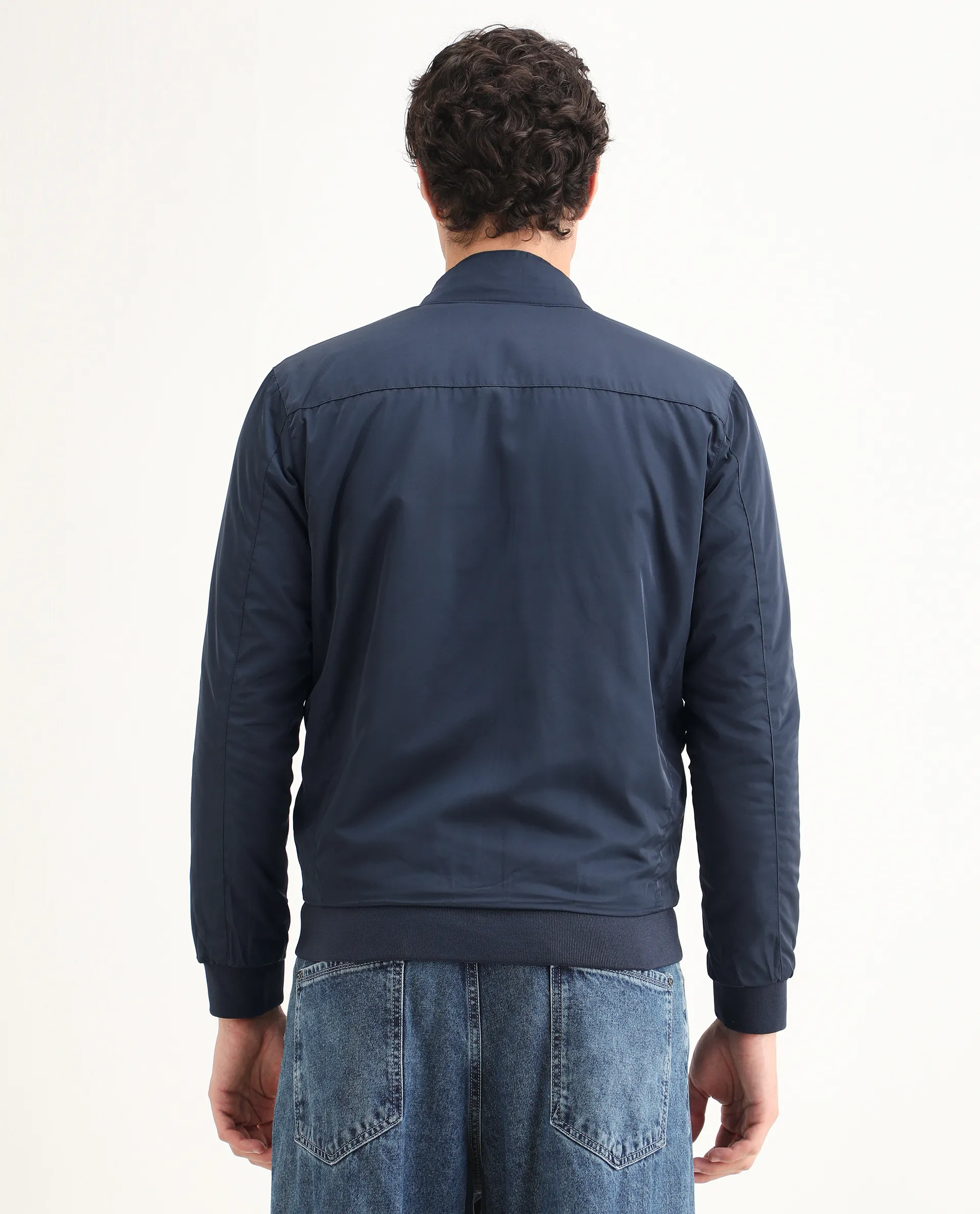 Rare Rabbit Men's Royban Navy Polyester Plain Regular Fit Full Sleeve Mandarin Collar Jacket - Image 12