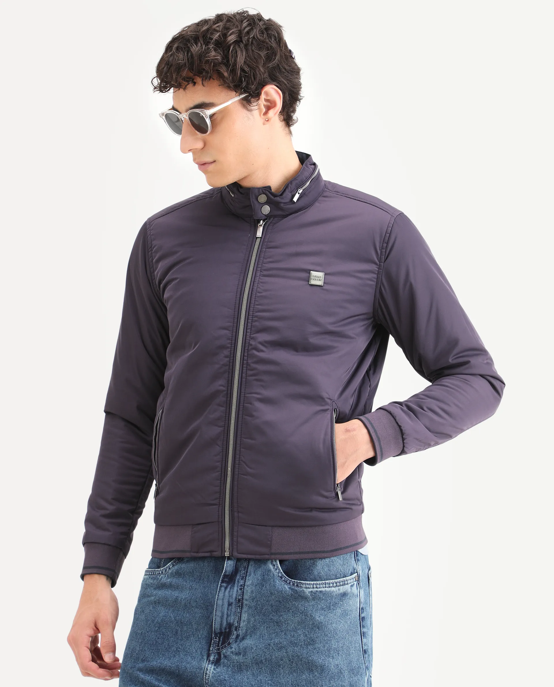 Rare Rabbit Men's Royban Navy Polyester Plain Regular Fit Full Sleeve Mandarin Collar Jacket - Image 7