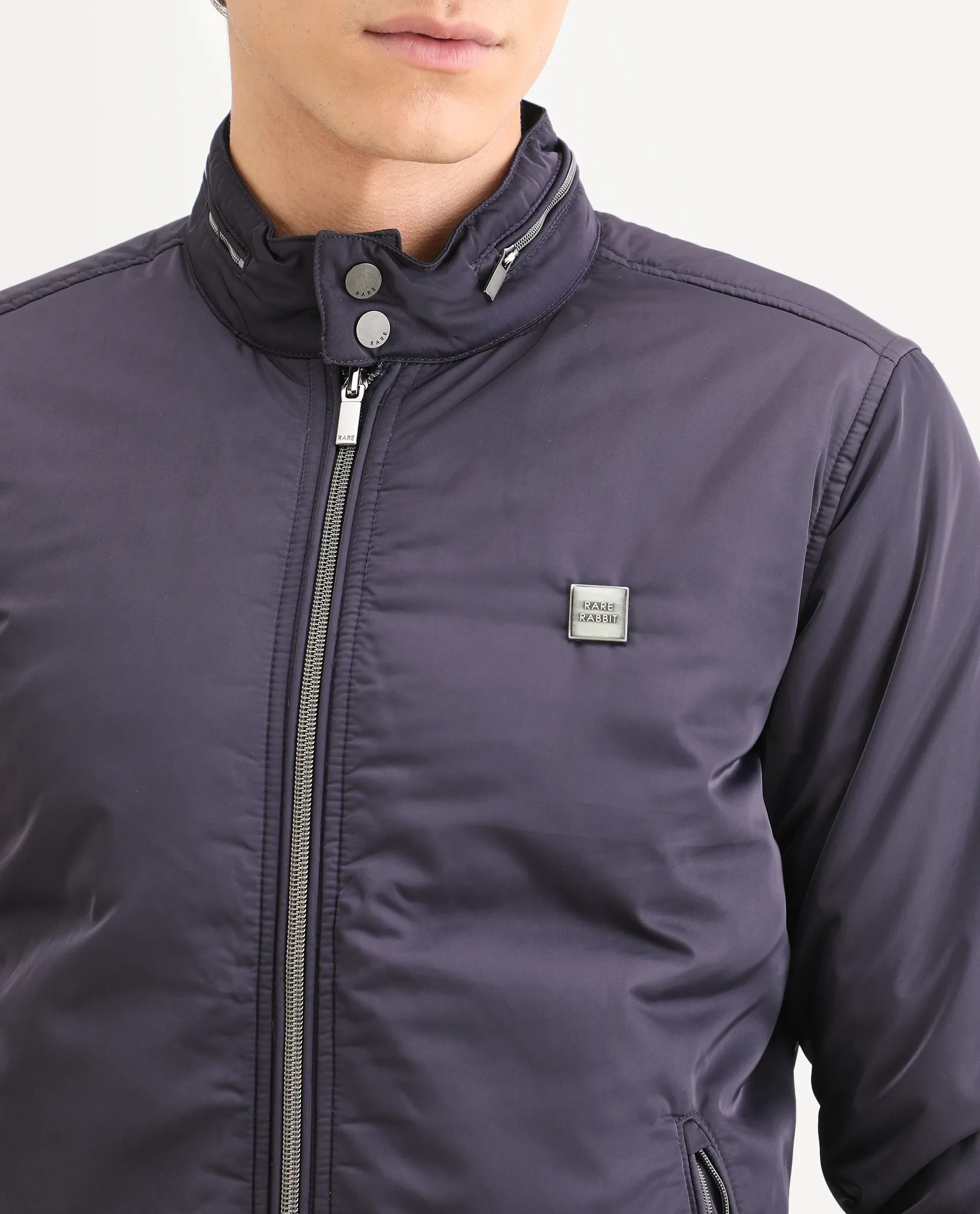 Rare Rabbit Men's Royban Navy Polyester Plain Regular Fit Full Sleeve Mandarin Collar Jacket - Image 8