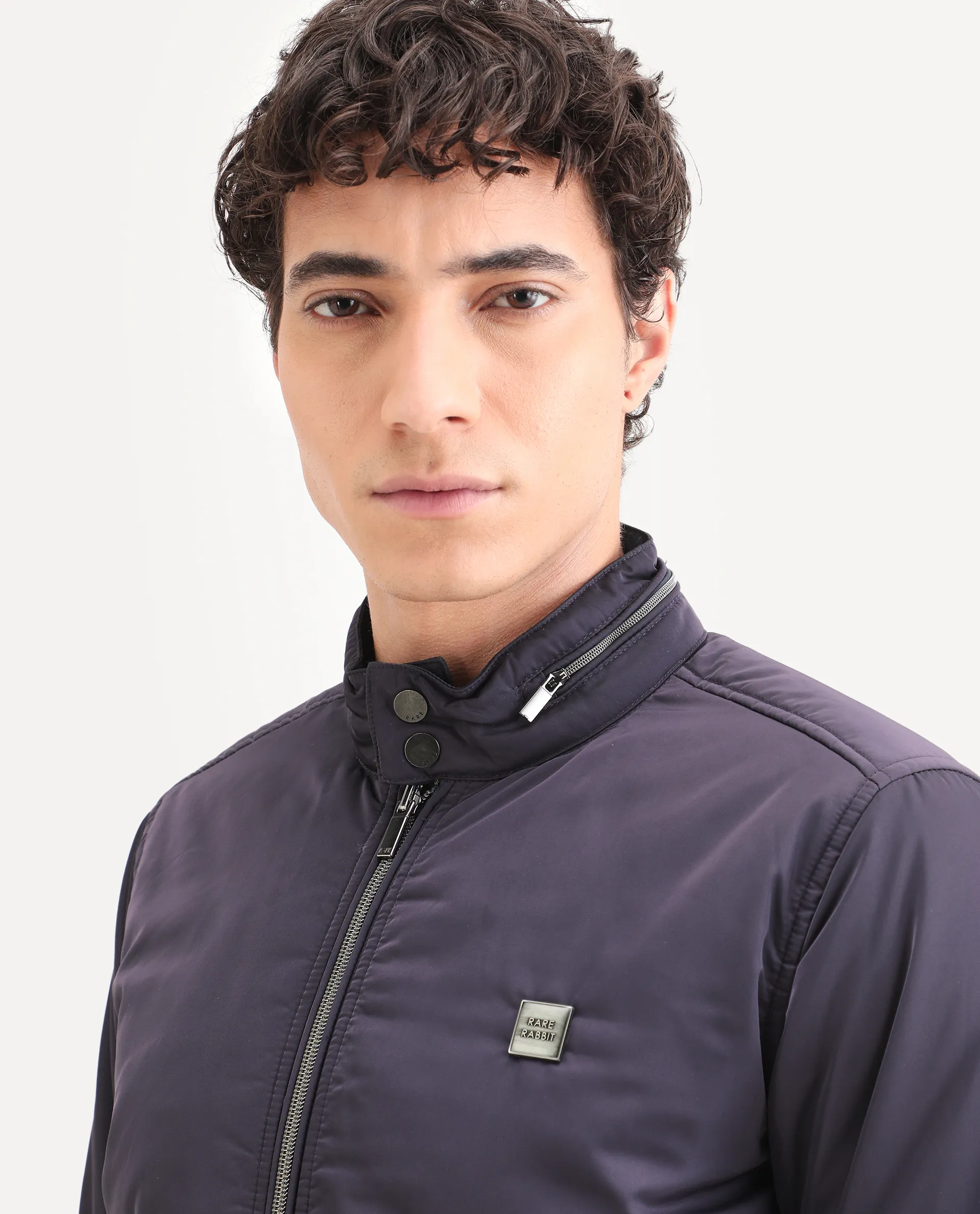 Rare Rabbit Men's Royban Navy Polyester Plain Regular Fit Full Sleeve Mandarin Collar Jacket - Image 9