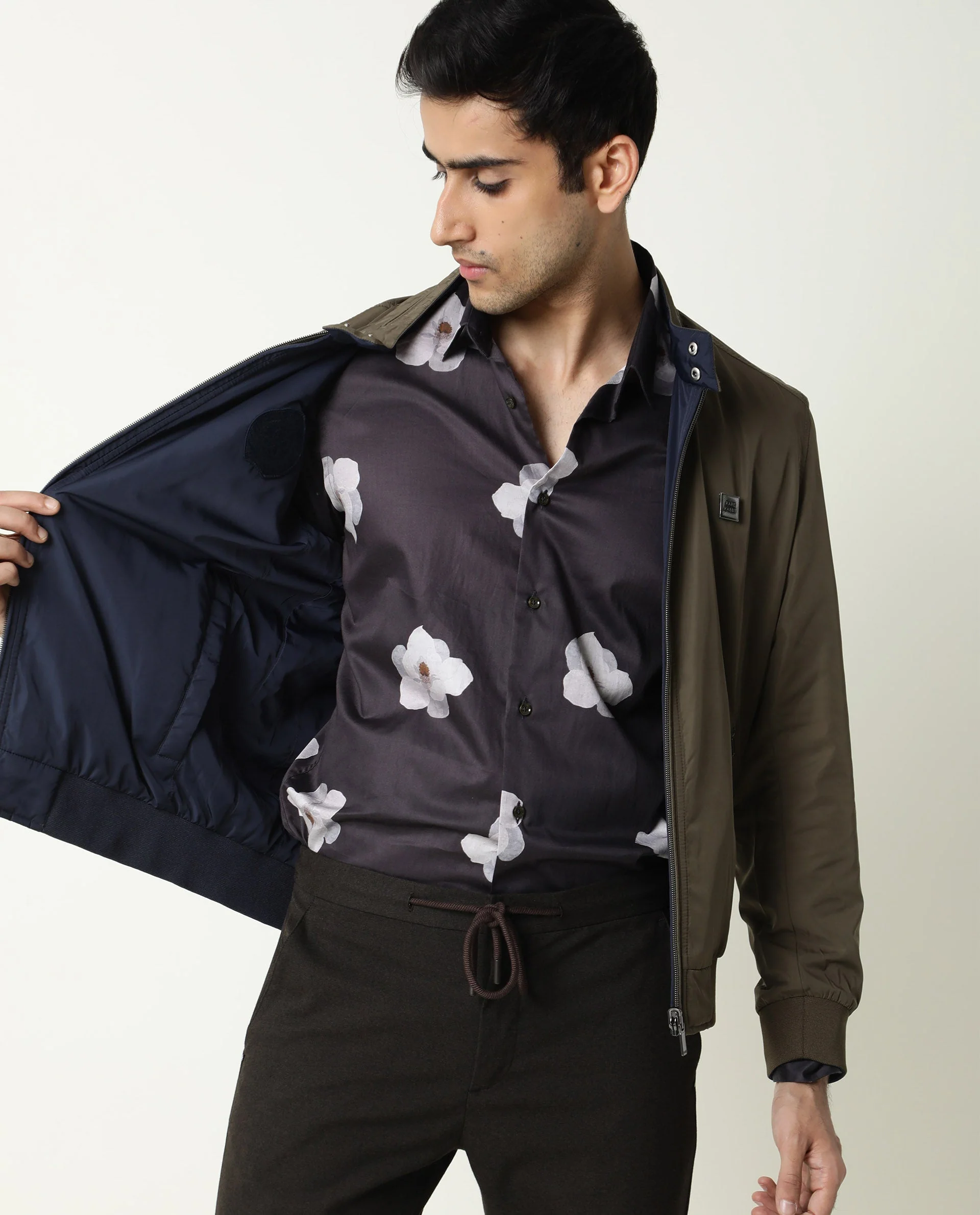 Rare Rabbit Men's Royban Olive Polyester Plain Regular Fit Full Sleeve Mandarin Collar Jacket - Image 4